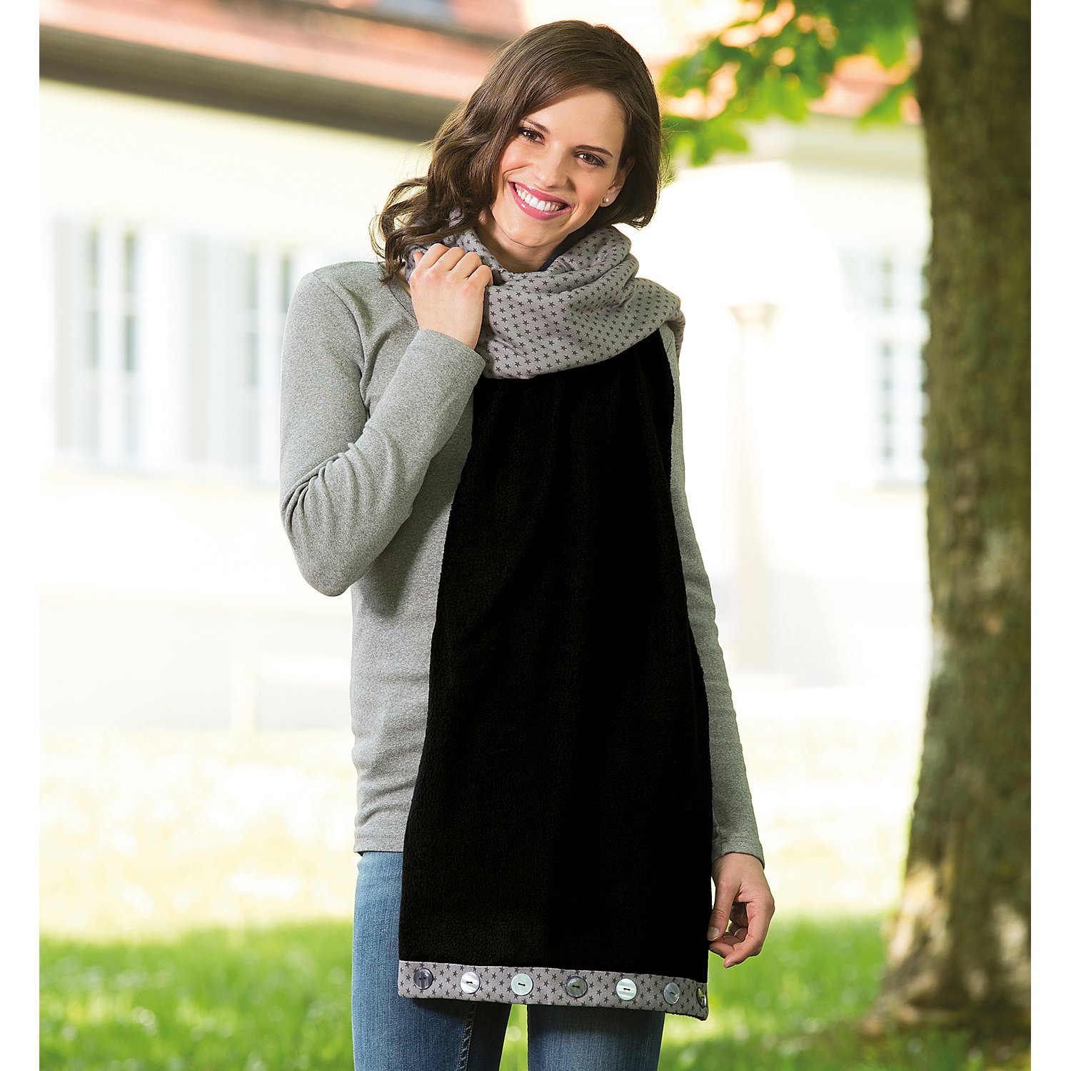 Baumwoll-Polyester-Fleece, schwarz