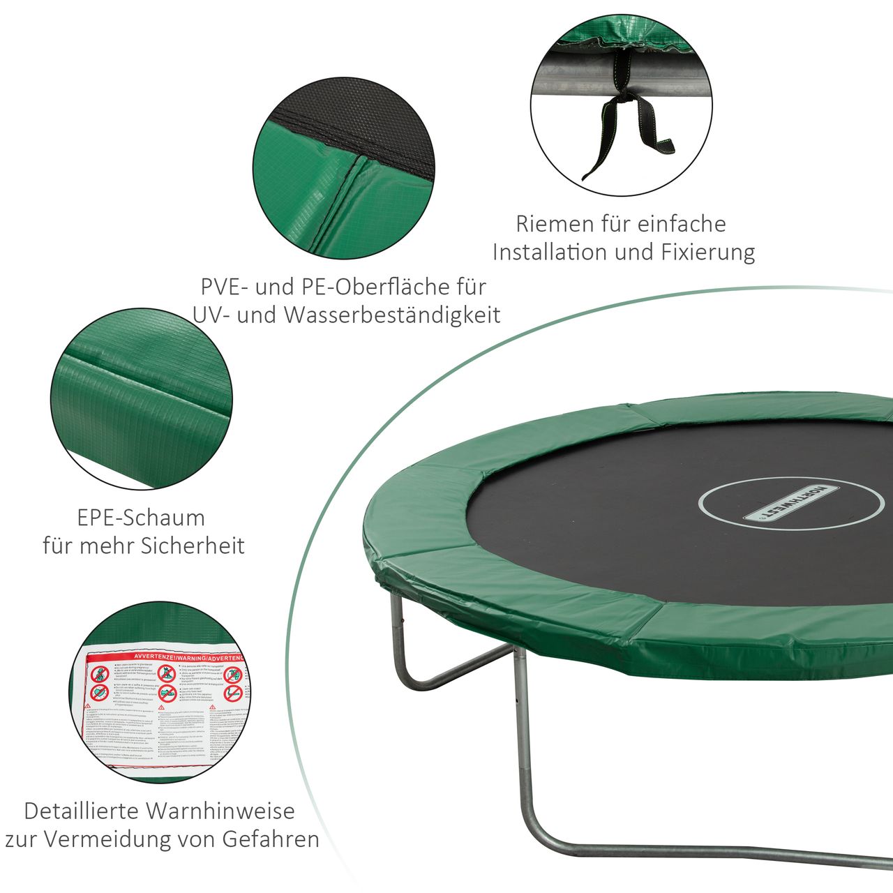 HOMCOM Trampolin Randabdeckung Sicherheitsnetz Wetterplane Leiter 8ft 10ft 12ft 15ft (Randabdeckung: Ø 244cm-Grün)
