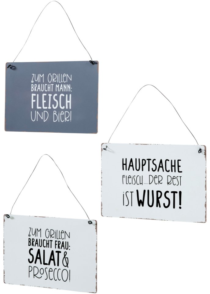 Deko-Objekt Schilder mit Grill-Sprüchen (3er Pack)