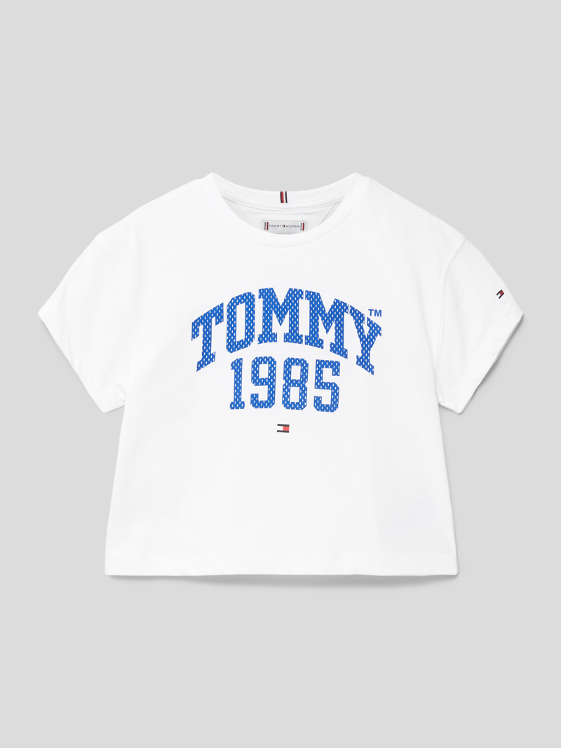Cropped T-Shirt mit Logo-Print Modell 'VARSITY' in weiß