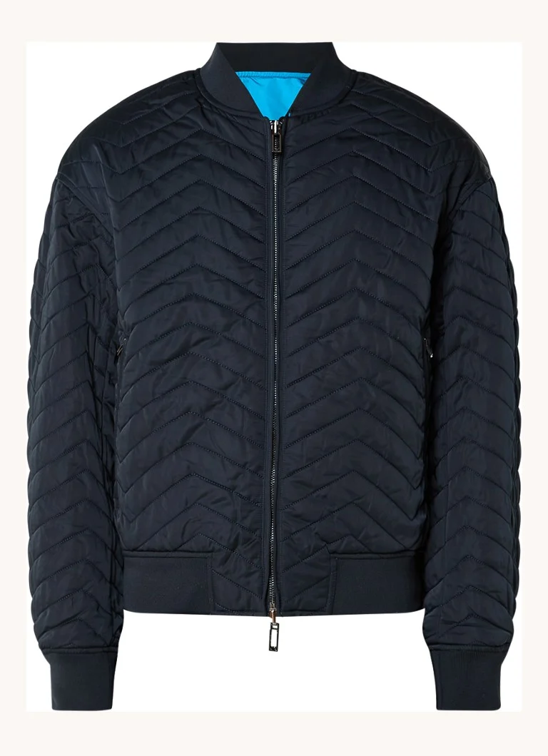 Jachetă bomber matlasată reversibilă de la Emporio Armani, cu buzunare cu fermoar.