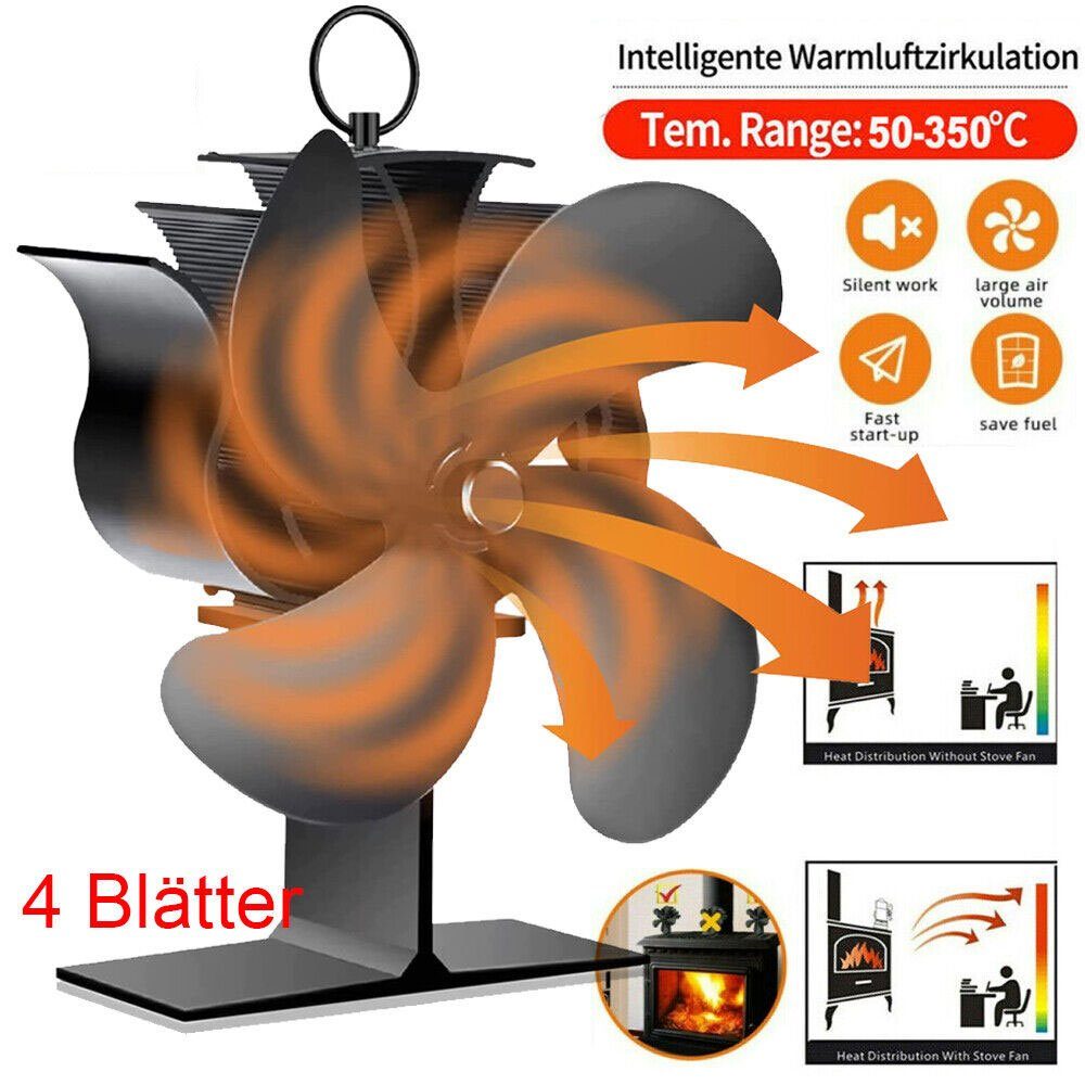 meeteu Tischturmventilator Kaminventilator Ofenventilator Kaminofen Ventilator, mit 4 Flügeln