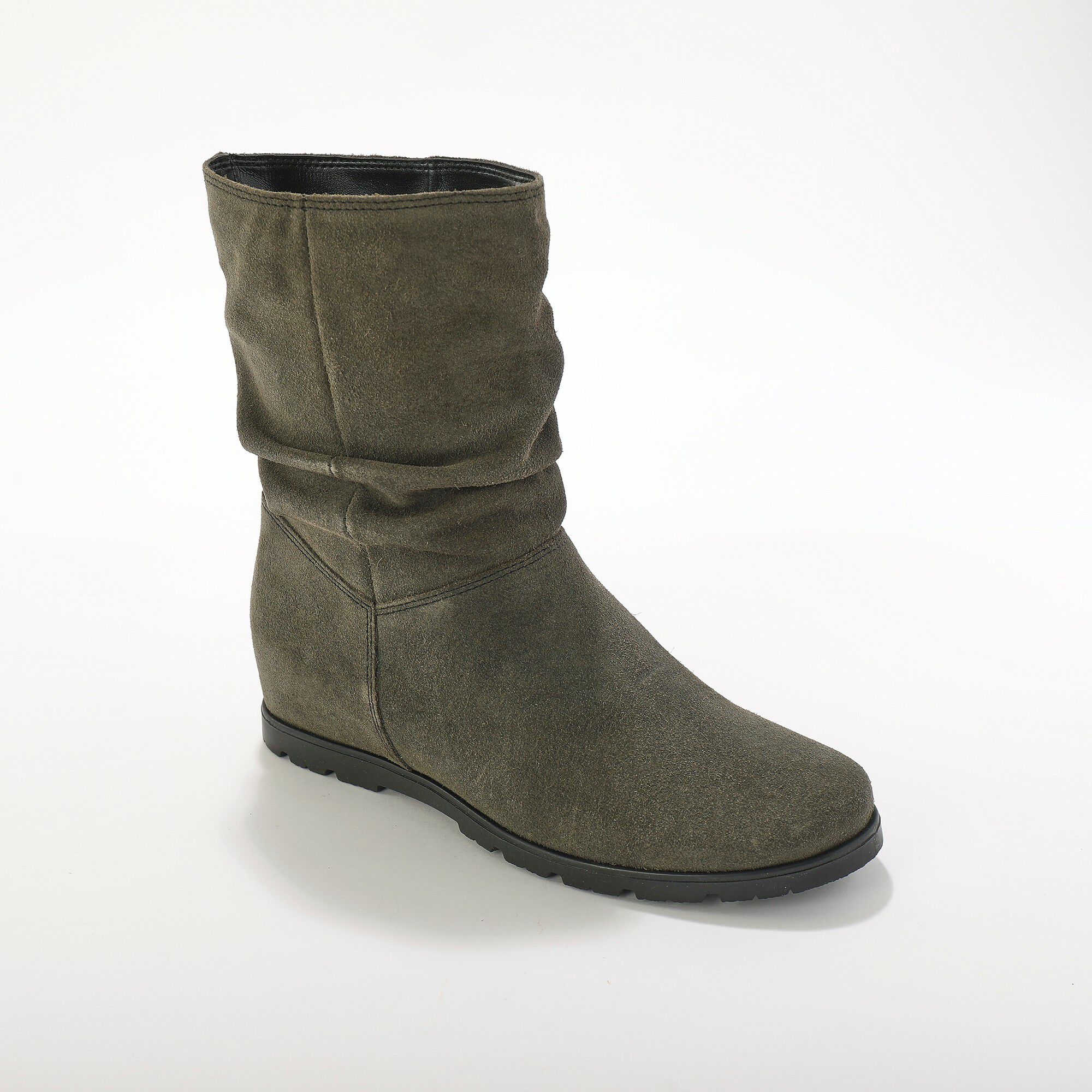 Bottes plissées mi-hautes en daim avec semelle compensée invisible