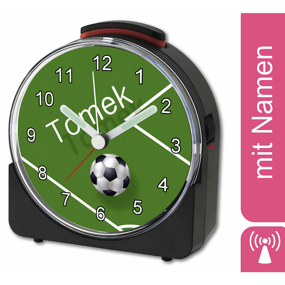 Kinder Funkwecker weiß personalisiert mit Namen Fußball