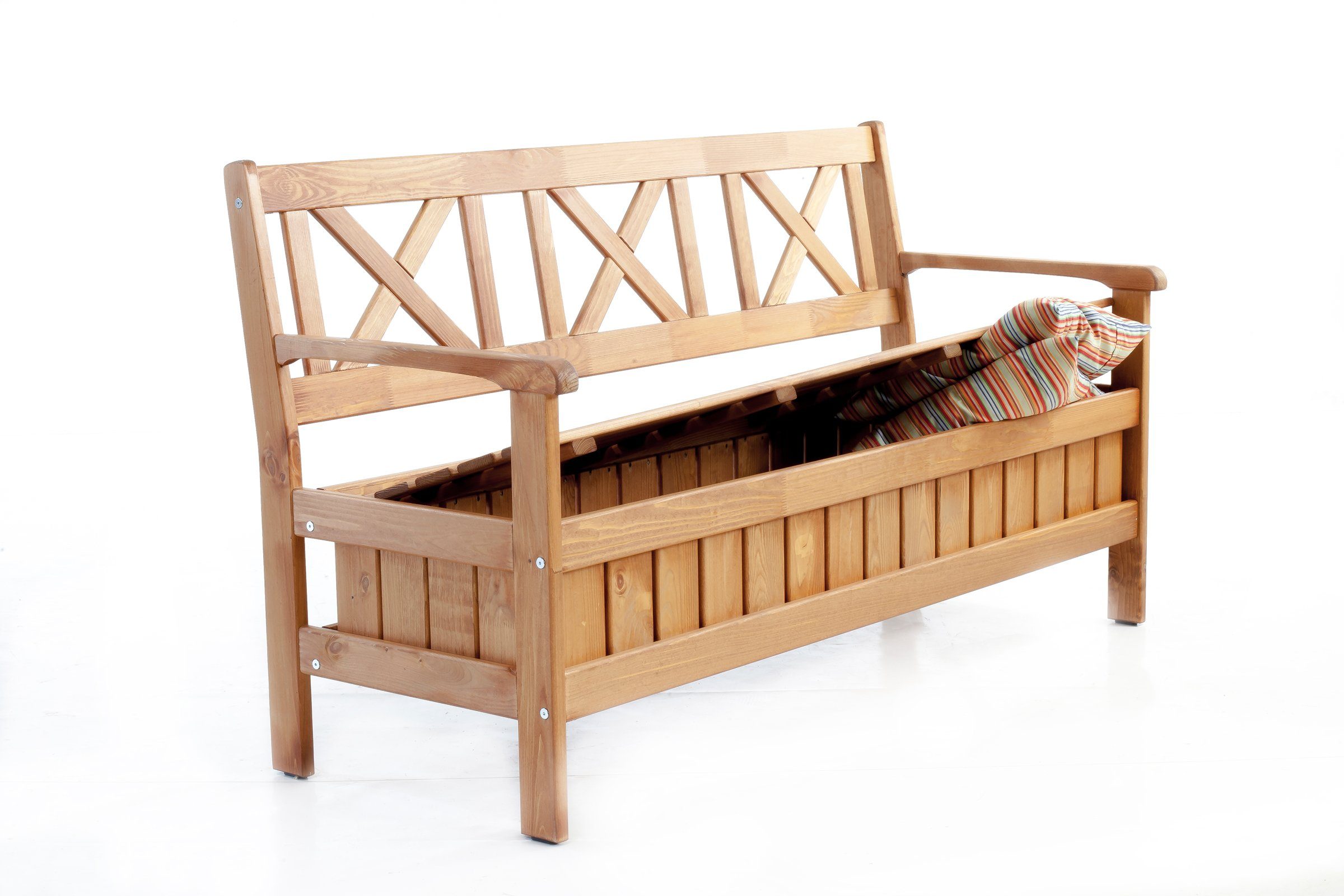 Home Feeling Gartenbank 3er Massivholz Truhenbank EVJE Kiefernholz, ca. 157x63x88 cm