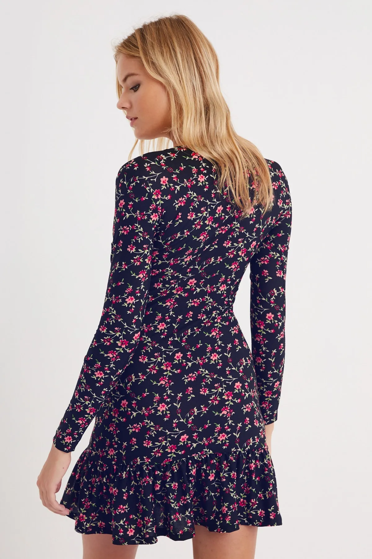 Cool & Sexy  Marineblaues, zweireihiges, saisonales Skaterkleid mit Volants für Damen EY1027