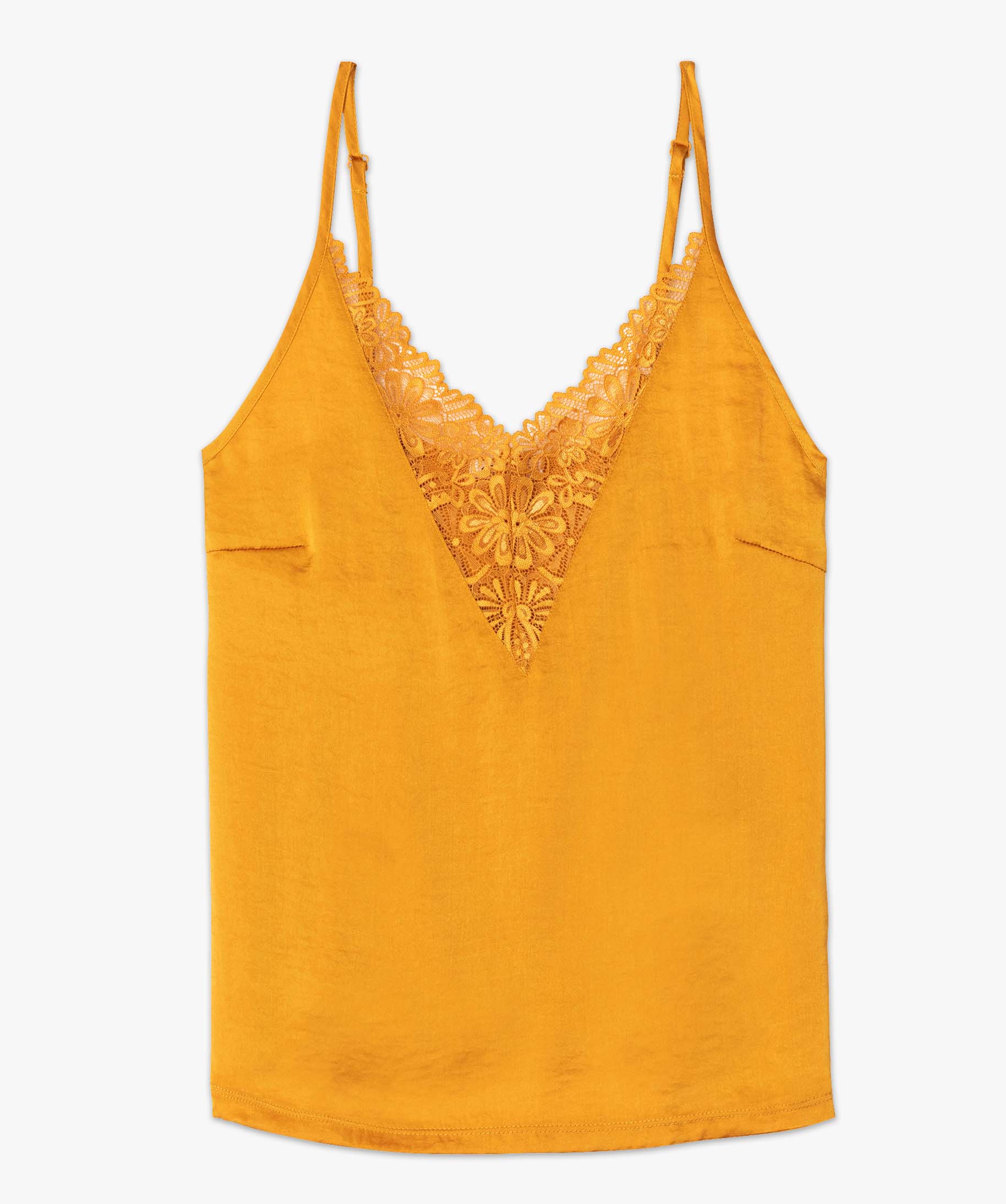Débardeur lingerie femme avec col en dentelle jaune | GEMO