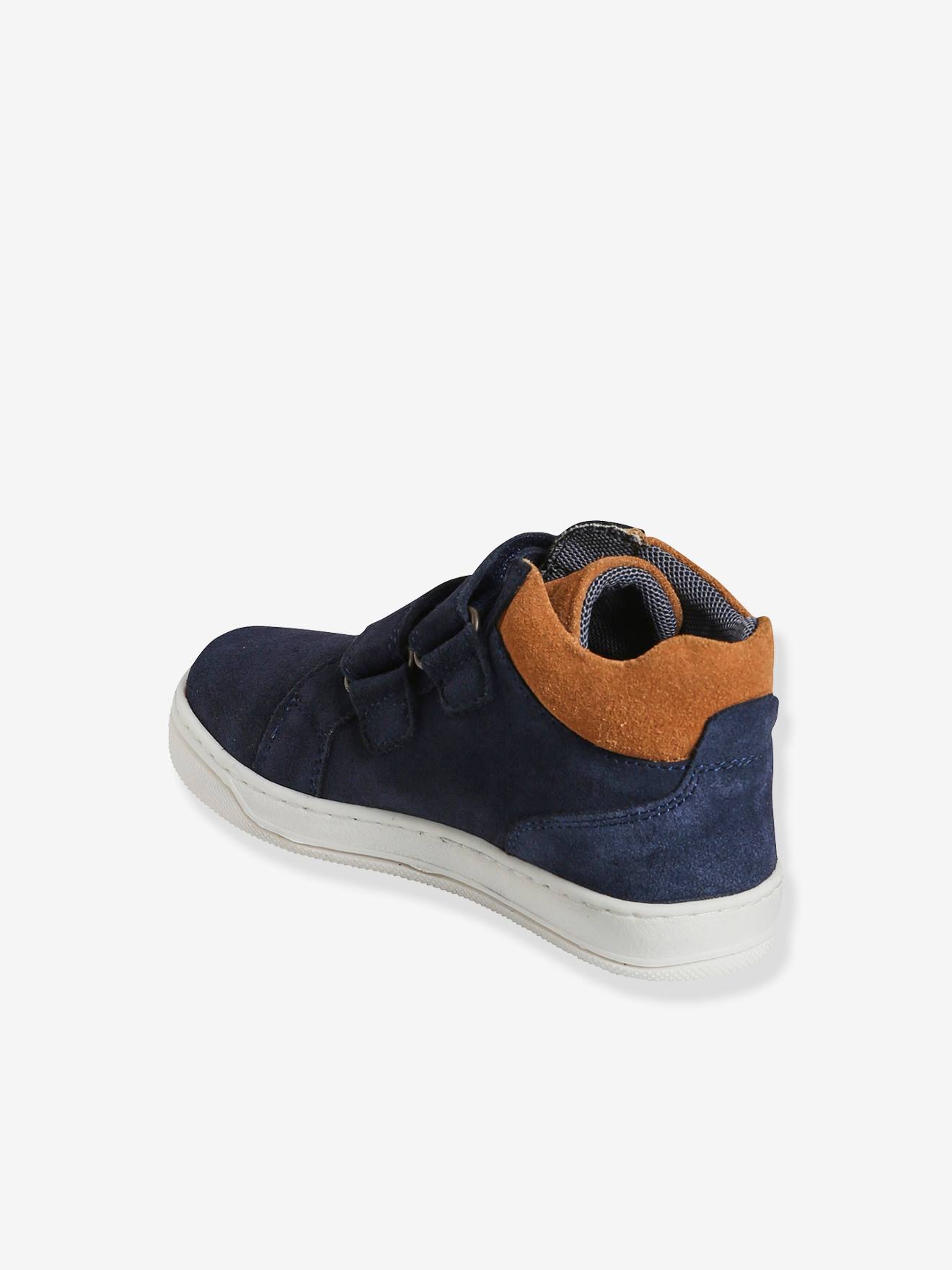 Baskets Mid scratchées cuir garçon marine