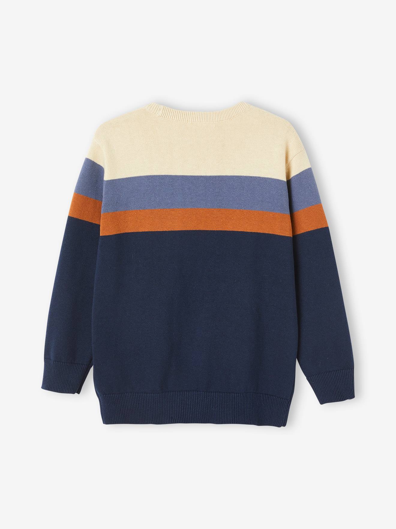 Vertbaudet Jungen Feinstrickpullover mit Streifen Oeko-Tex - grau meliert
