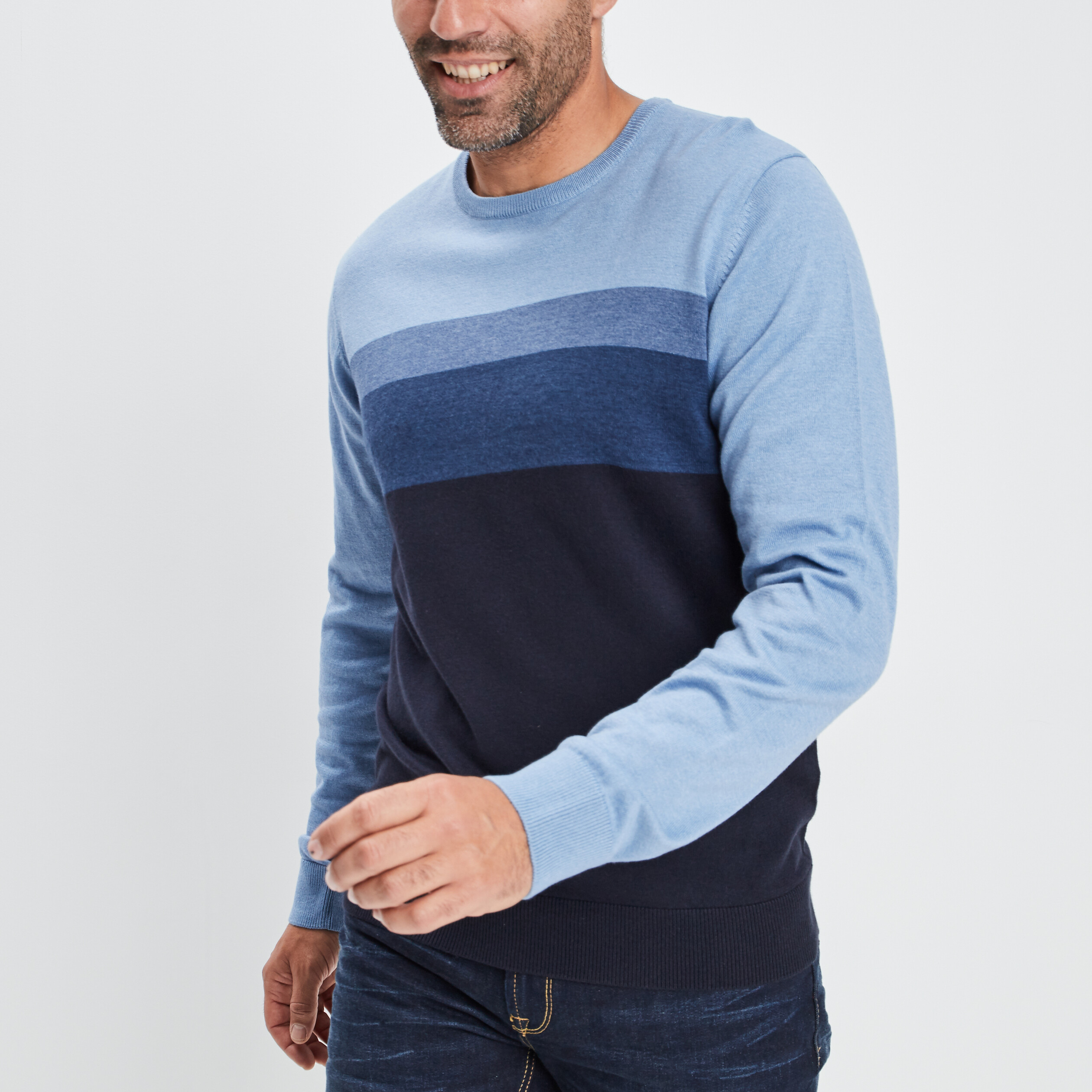 Pull manches longues bleu marine homme | La Halle