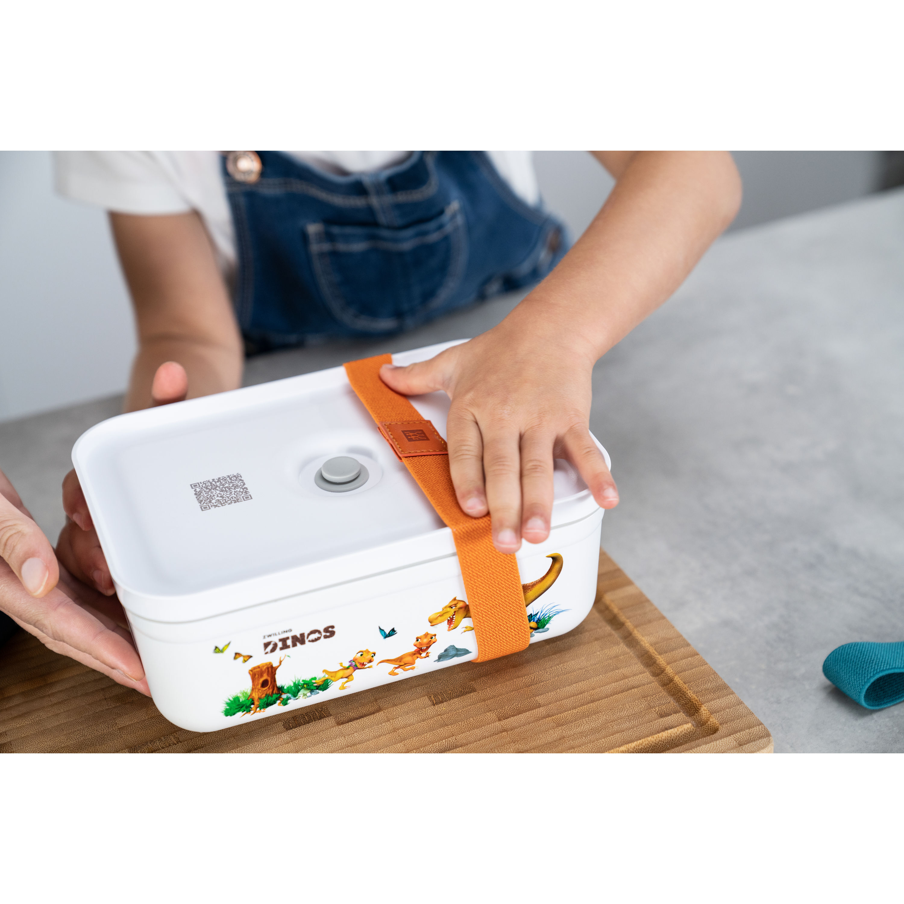 Vakuum Lunchbox DINOS L, Kunststoff, Weiß-grau