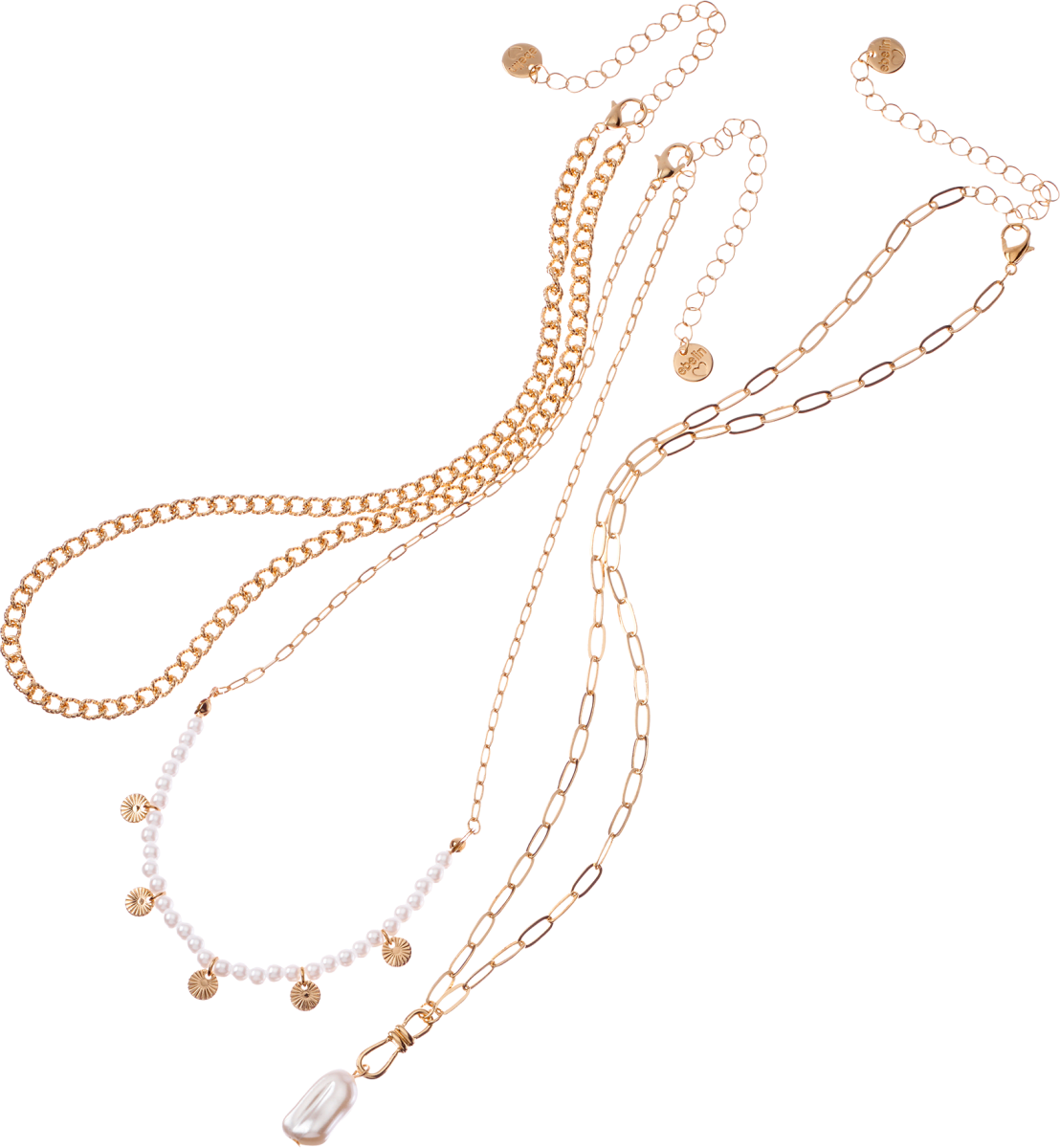 Halsketten mit Perlen Gold-Optik, 3 St