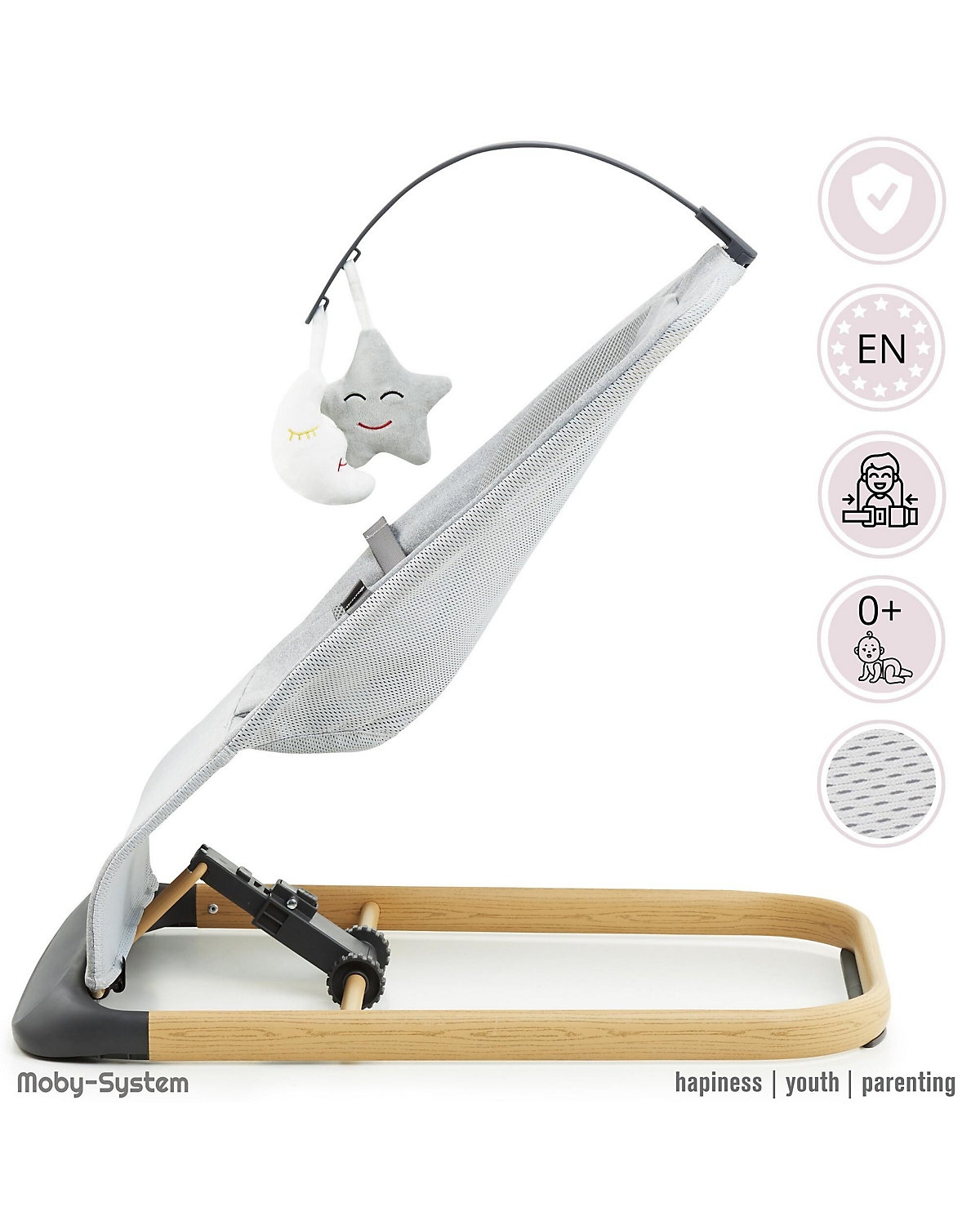 2-in-1-Babywippe LILY für Kinder bis 9 kg, 3-stufige Verstellung der Wippe, Kopfband mit zwei Spielzeugen, leichtes, luftiges Netz, für Babys