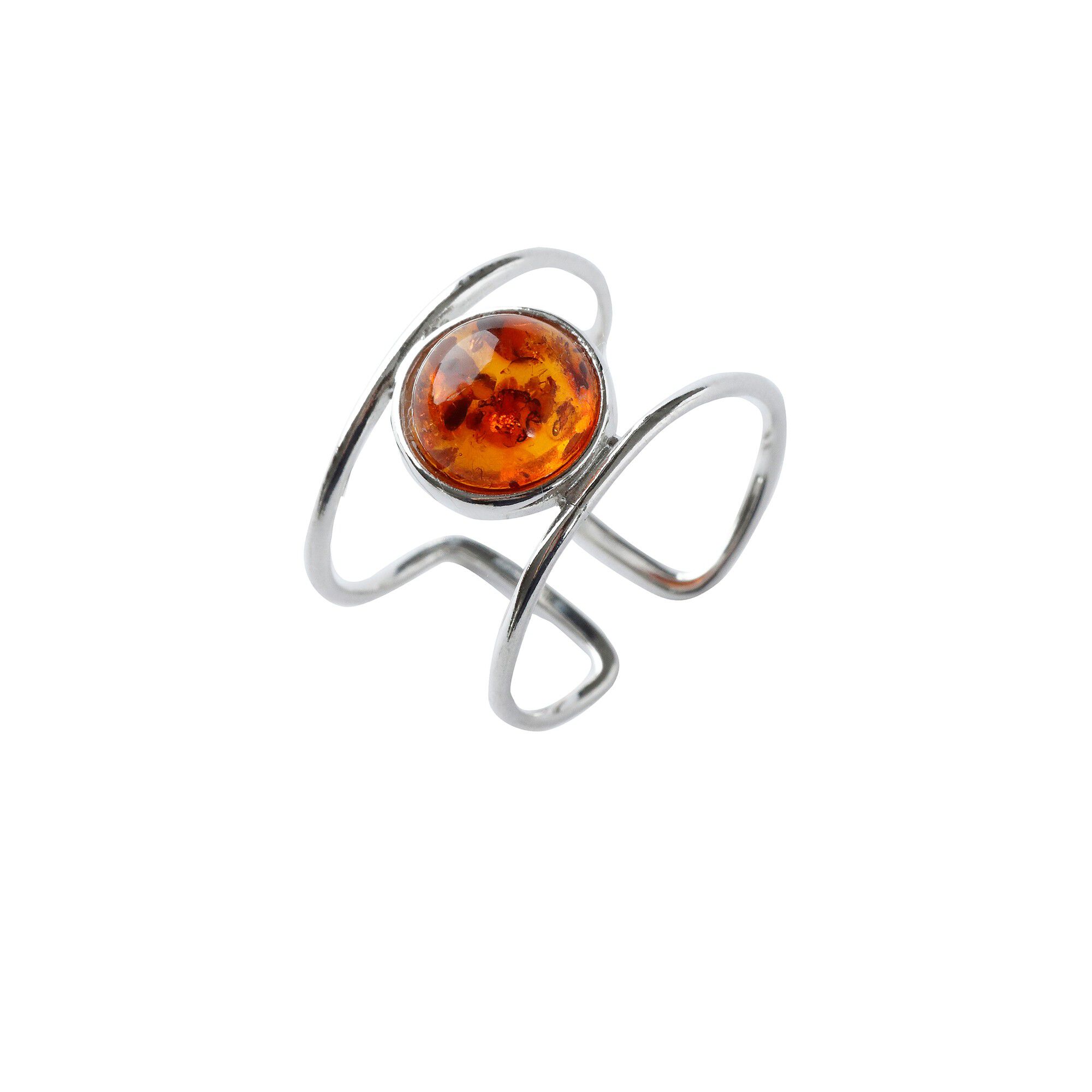 Bague réglable double argent ambre