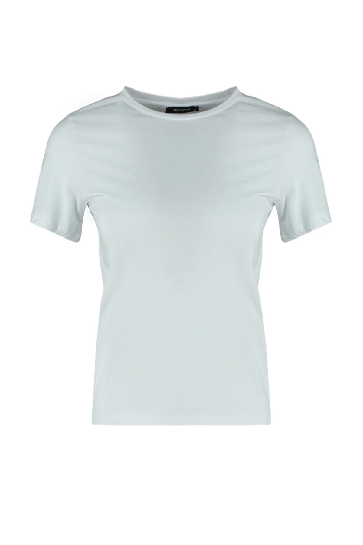 Trendyol Collection  Weißes, kurzärmliges Basic-Strick-T-Shirt mit Rundhalsausschnitt aus 100 % Baumwolle mit normalem/normalem Muster TWOSS23TS00000
