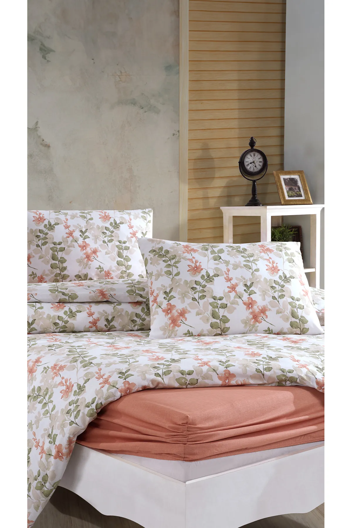 Elart  Bettbezug-Set aus Baumwolle für Einzelbett, 3-teilig, Flores-Pulver