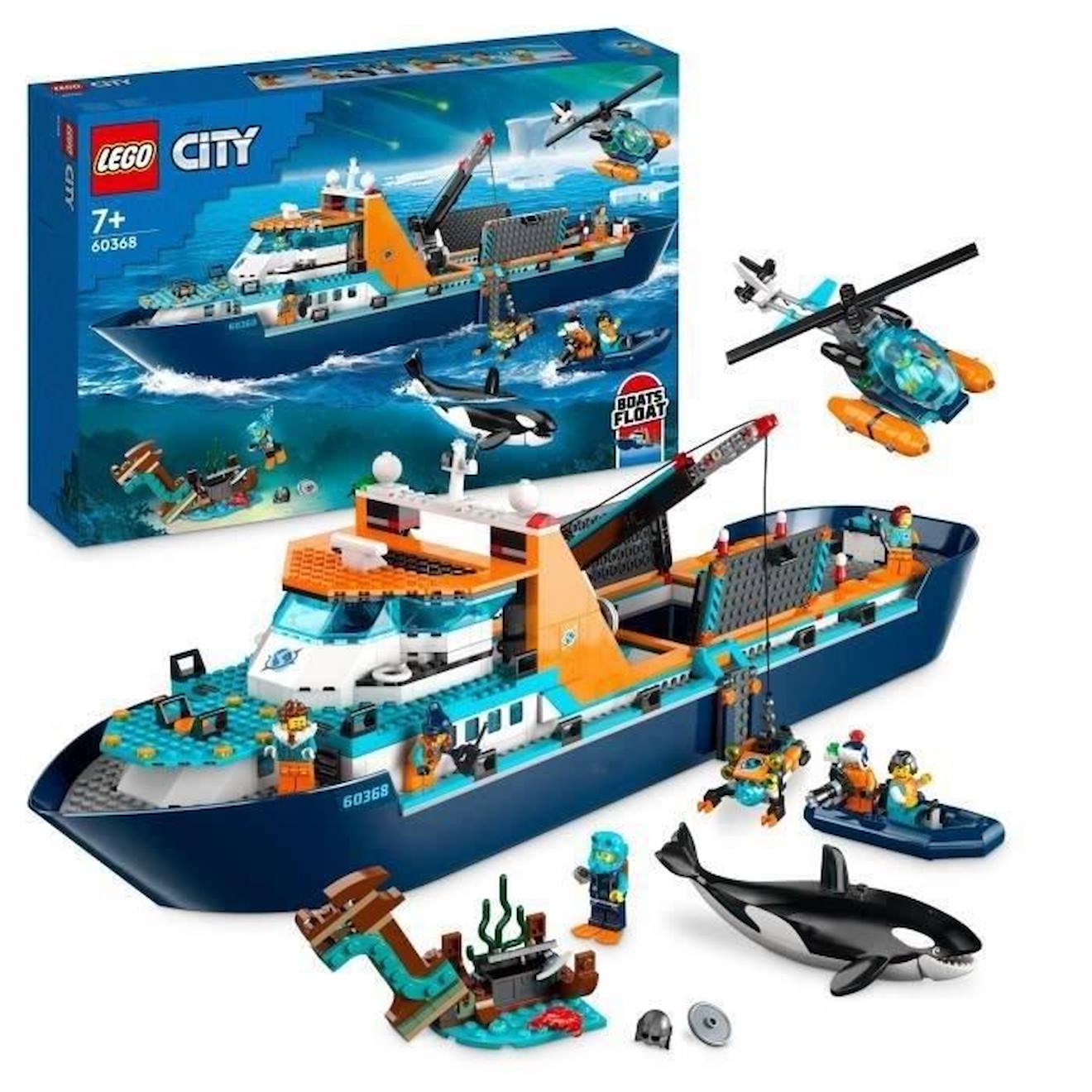 LEGO® City 60368 Le Navire d’Exploration Arctique, Jouet de Grand Bateau Flottant, Cadeau Enfants bleu