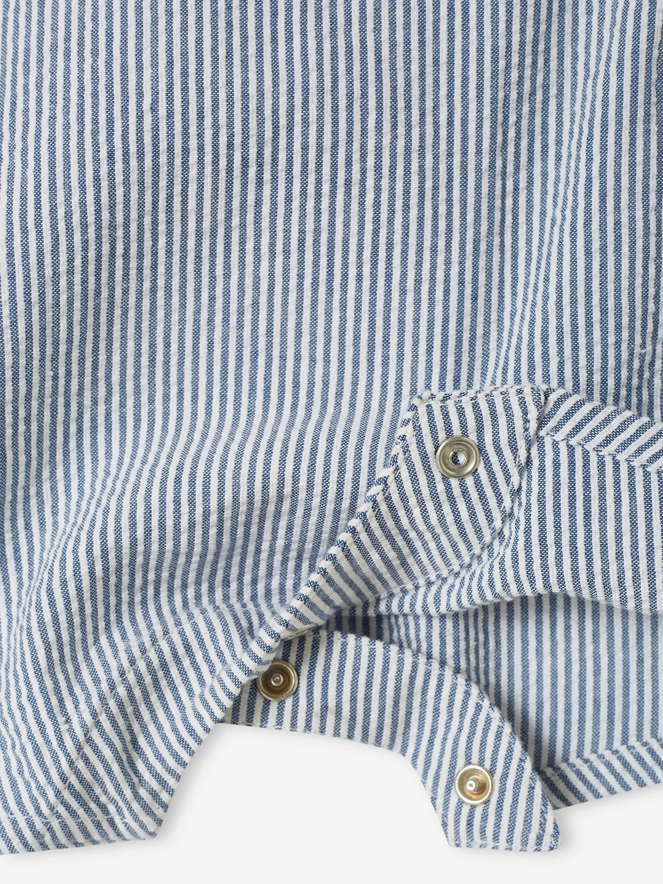 Salopette courte bébé en seersucker bleu
