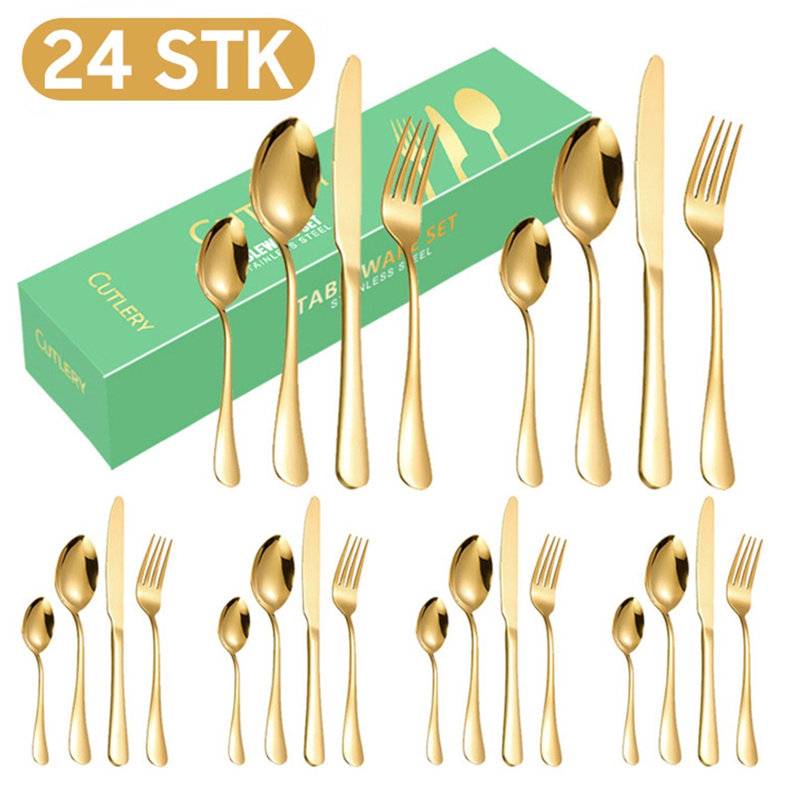 iceagle Besteck-Set 24 Stück Besteck Set, Golden Essbesteck Set 6 Portionen