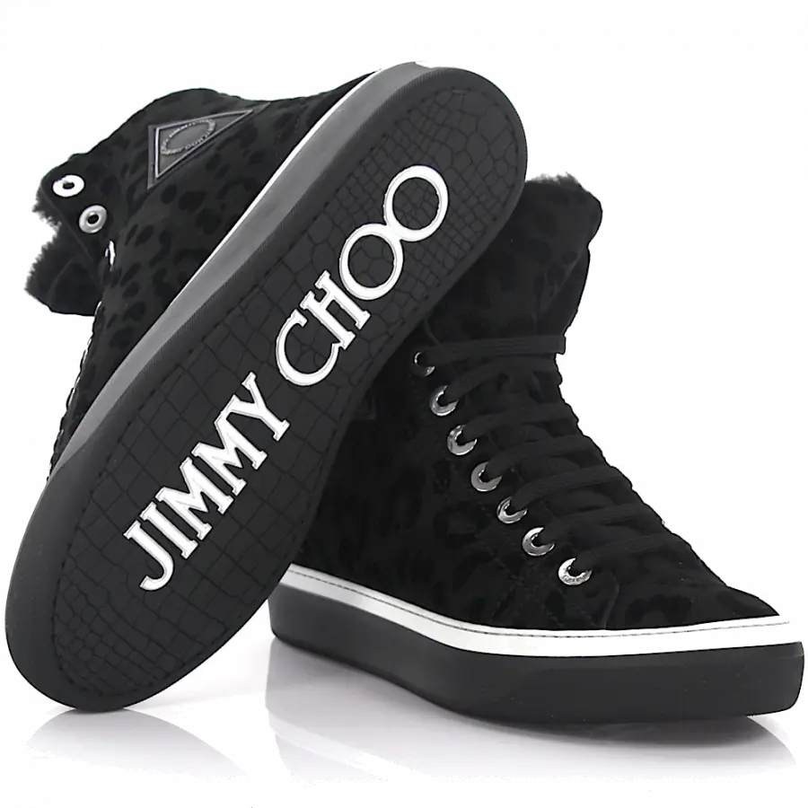 Jimmy Choo - Sneaker Schwarz BORIS Lammfell Leo Print schwarz-kombi - schwarz