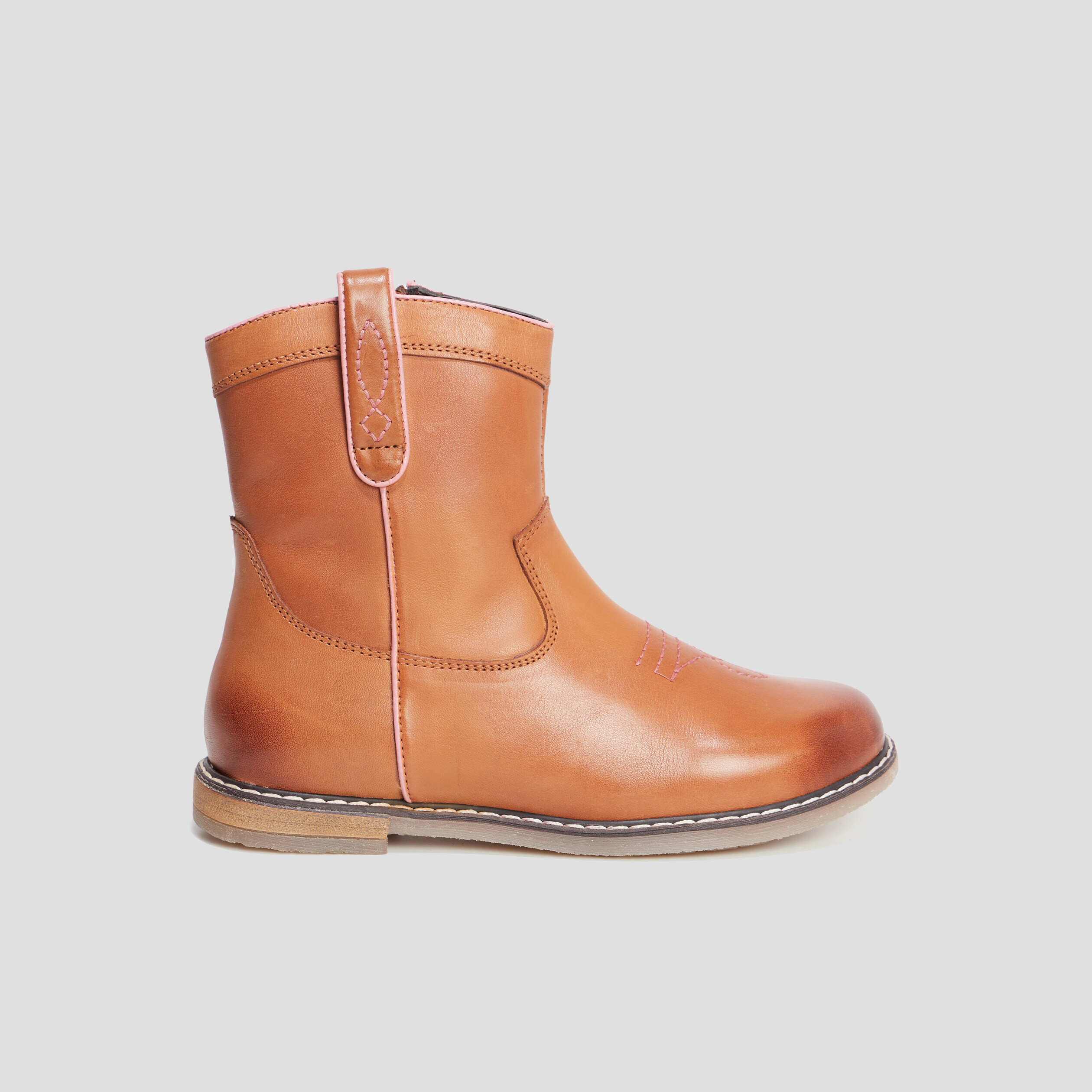 Bottines esprit western en cuir camel fille | La Halle