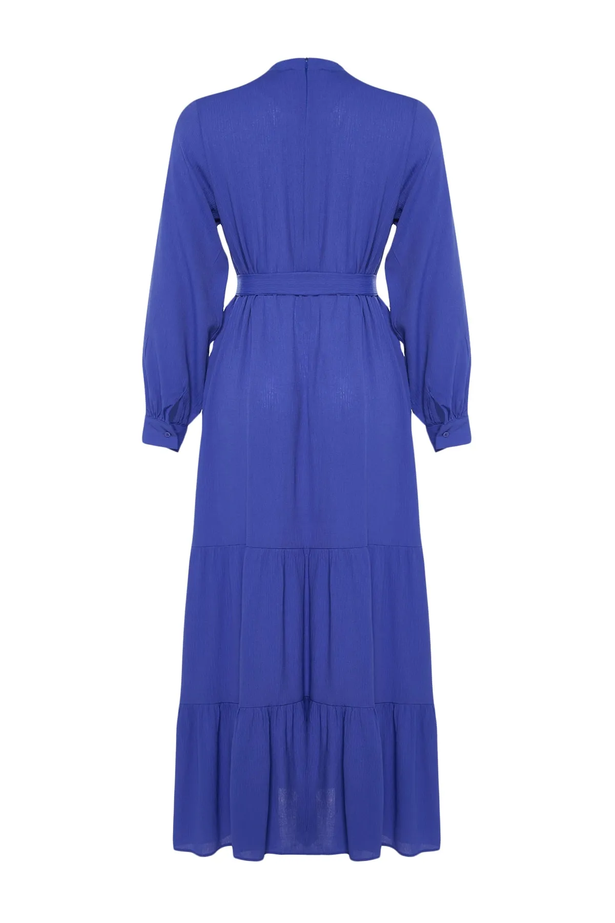 Trendyol Modest  Dunkelblaues gewebtes Kleid mit Ballonärmeln und Gürtel TCTSS23EB00289