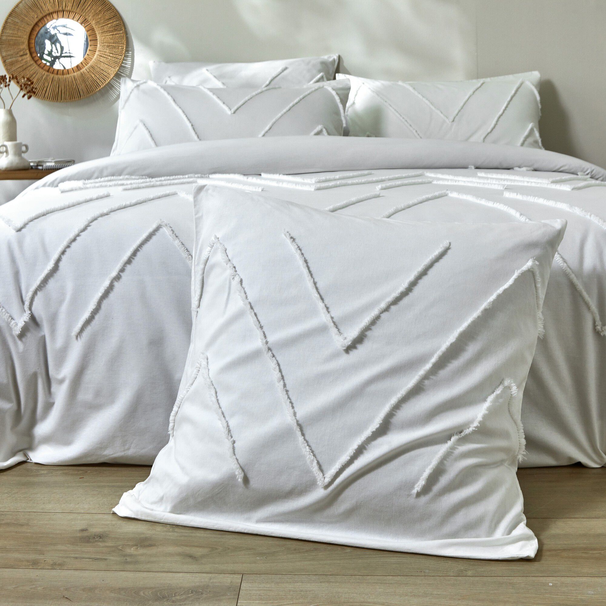 Linge de lit Amezia en coton lavé finition tufté en relief