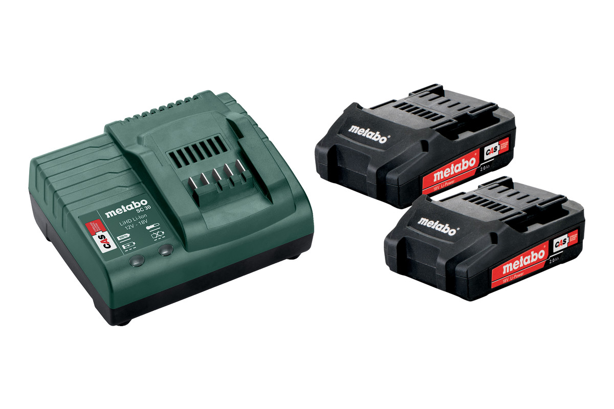 Metabo Tillbehör 685161000 Batteripaket 2 x 18V 2,0Ah Li-jon + 1 x Laddare SC 30