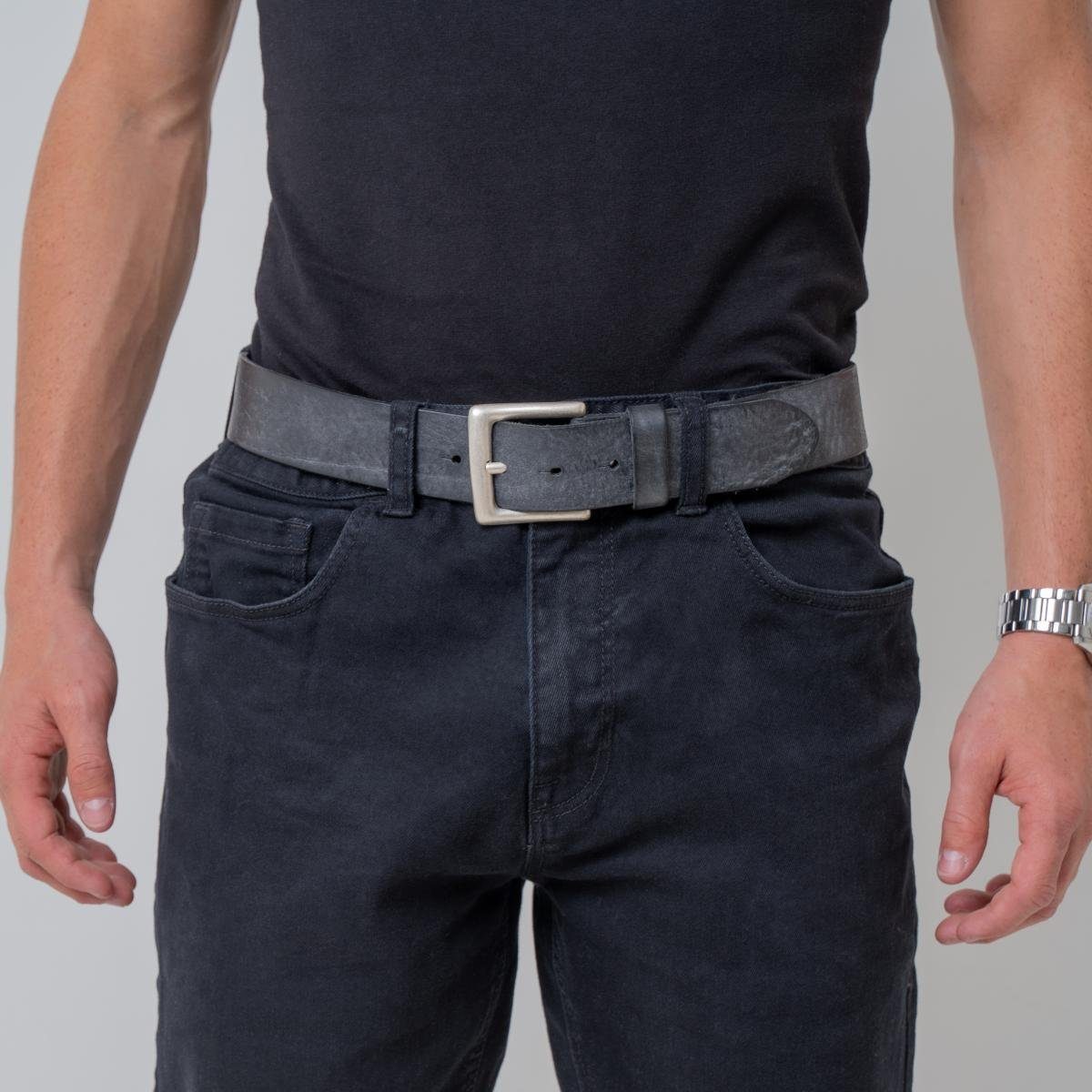 BELTINGER Ledergürtel Gürtel aus weichem Vollrindleder Used-Look 4 cm - Ledergürtel für Herr weiches Leder, Gürtelschnalle in Altsilber, Vintage