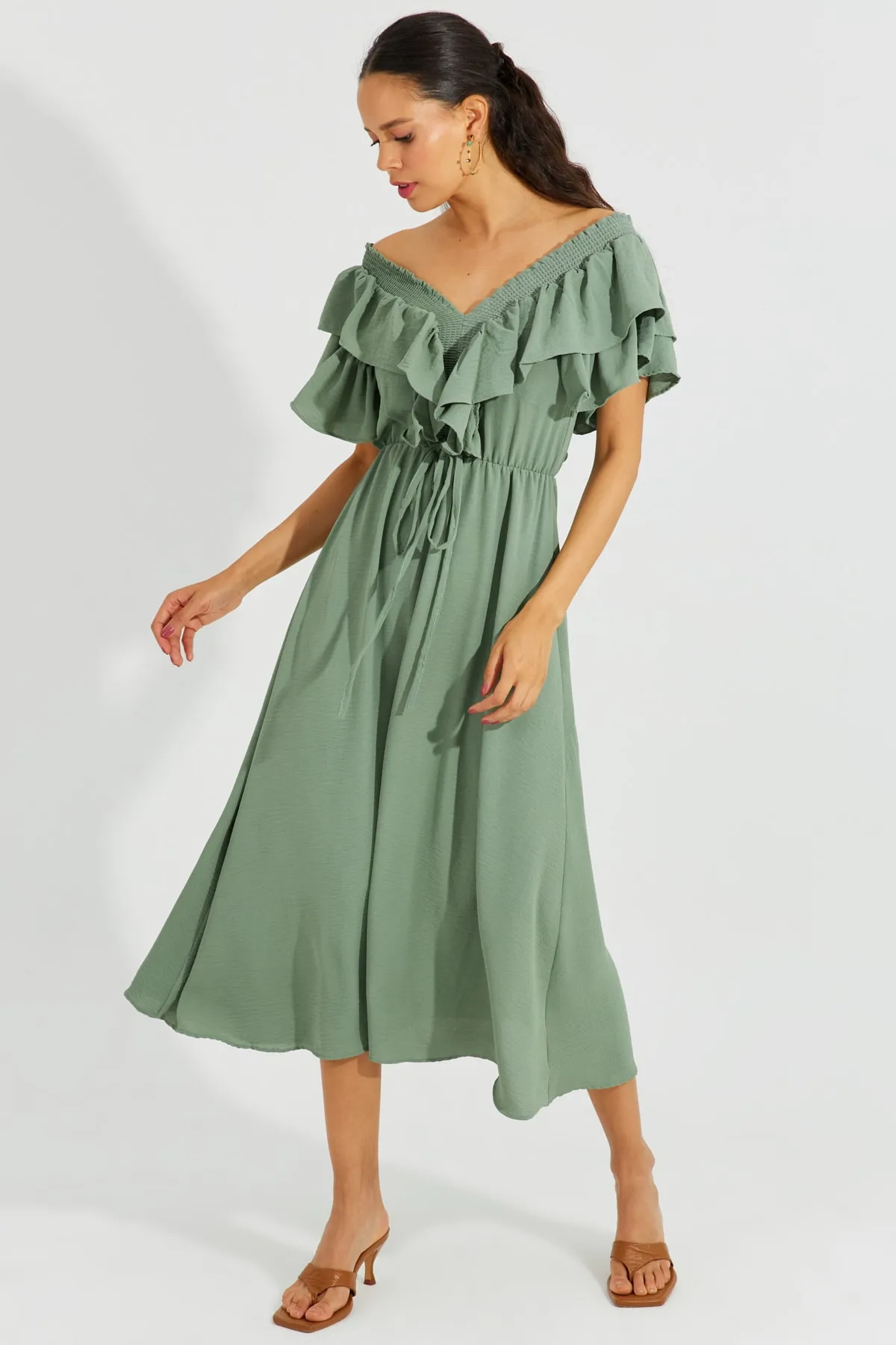 Cool & Sexy  Damenkleid mit V-Ausschnitt vorne und hinten in Mintgrün, KS113