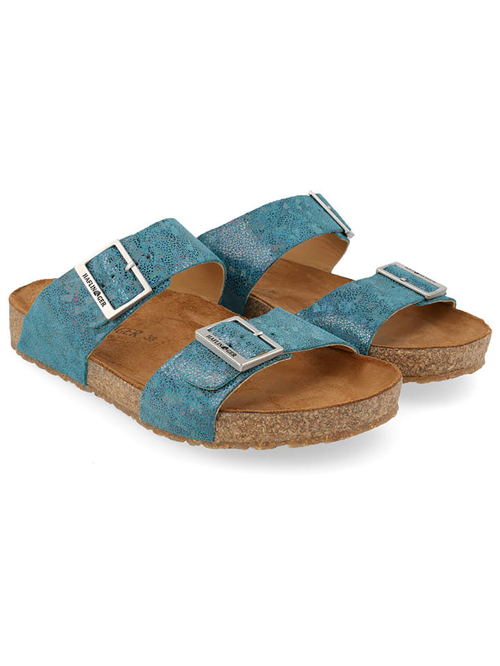 HAFLINGER Leder-Pantoletten in Hellblau günstig kaufen