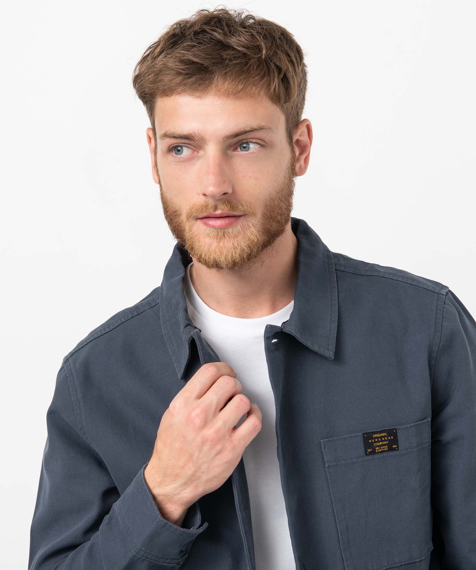 Veste homme en coton forme chemise bleu | GEMO