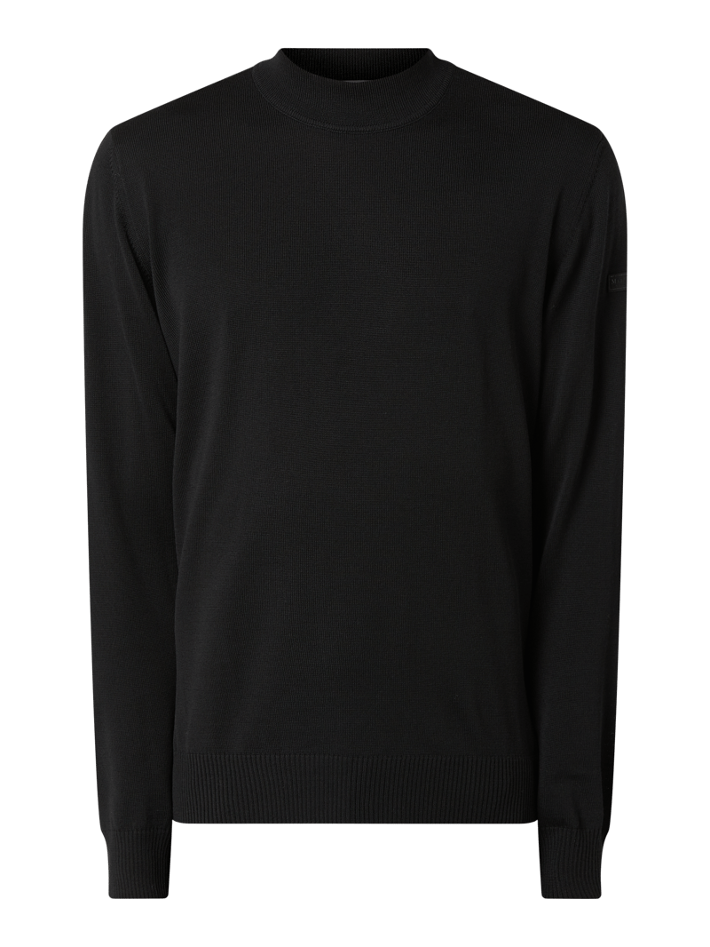 Pullover aus Merinowolle mit Stehkragen in schwarz