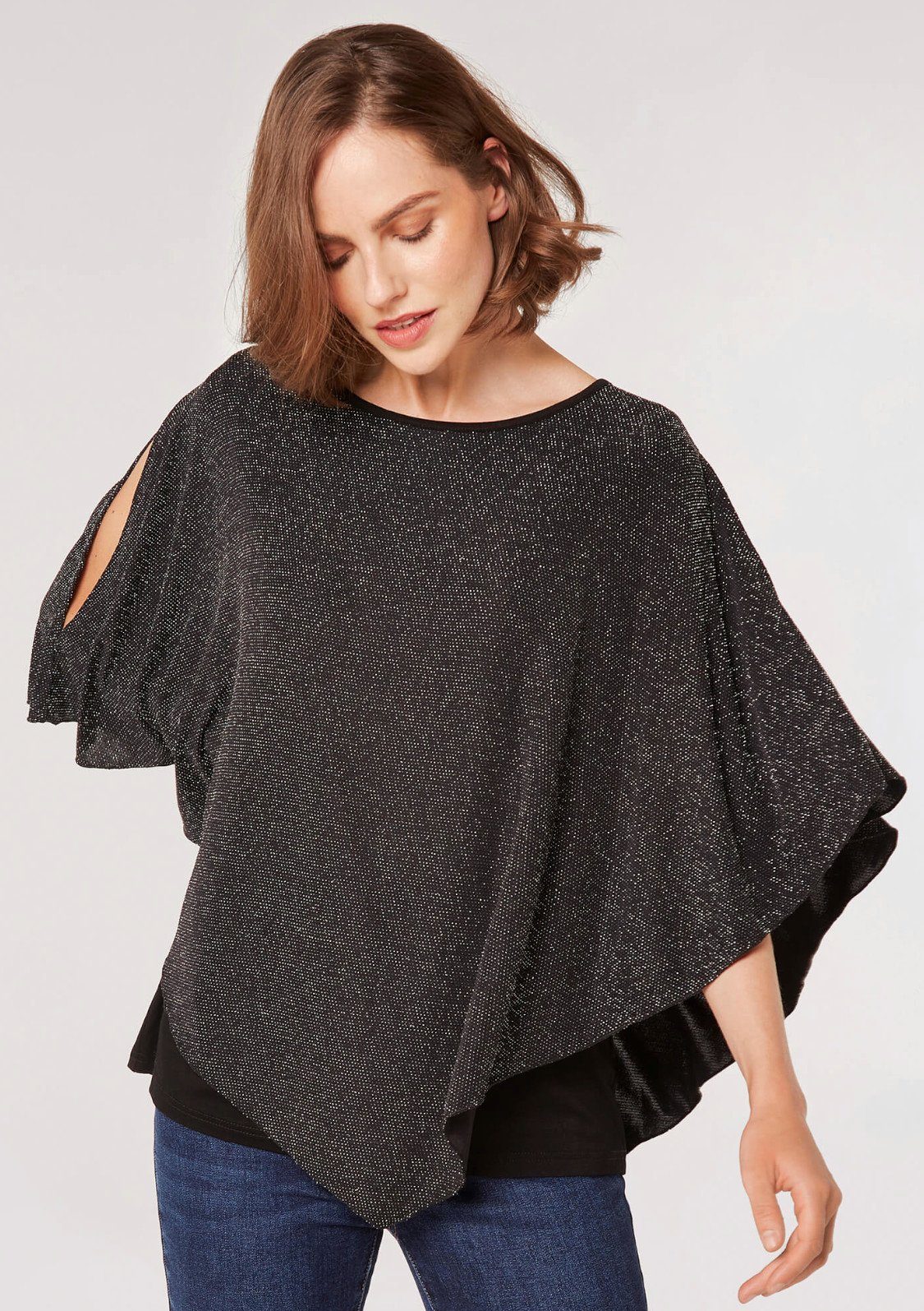 Apricot Blusenponcho Asymmetric Sparkle Cape Top (1-tlg) in Glanzoptik