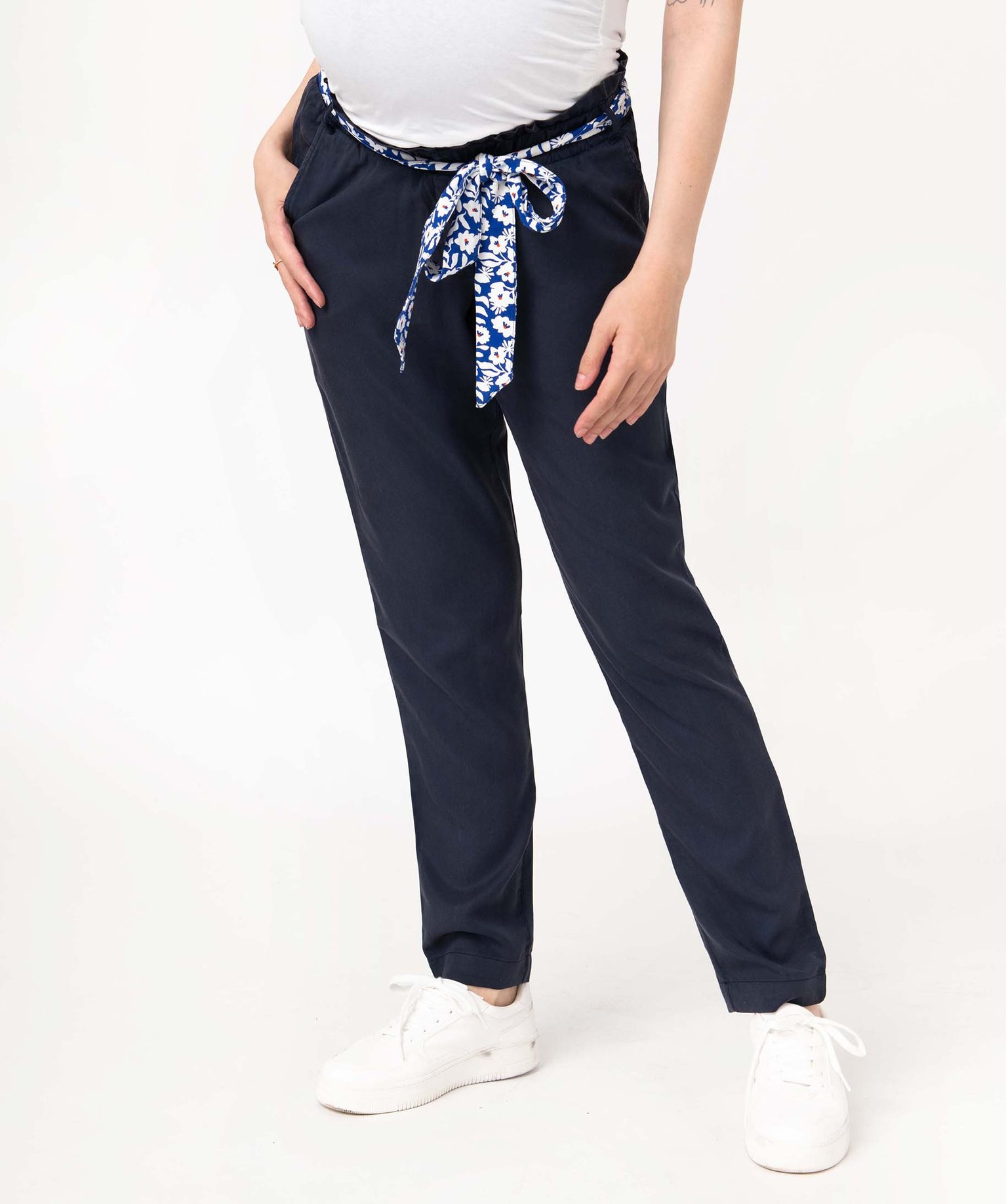 Pantalon de grossesse avec bandeau bas coupe carotte bleu | GEMO