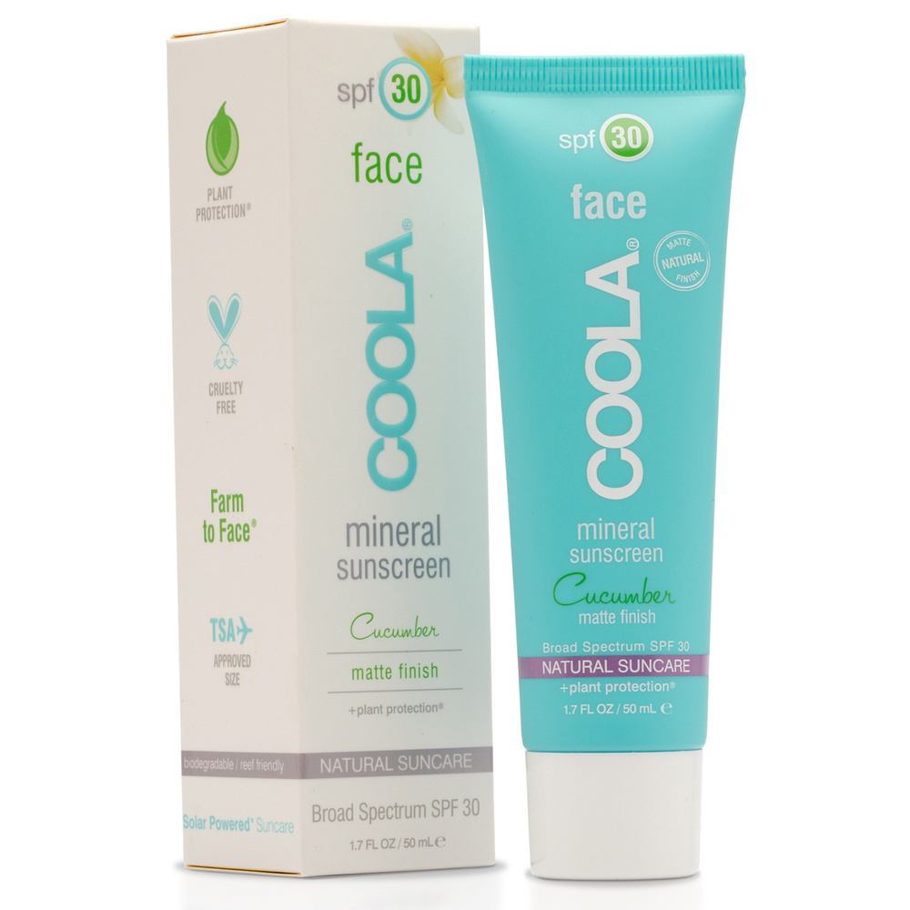 Coola Lotion Solaire Minérale Visage Mate Concombre SPF30 Protection solaire riche en ingrédientsnaturels hydratants et antioxydants