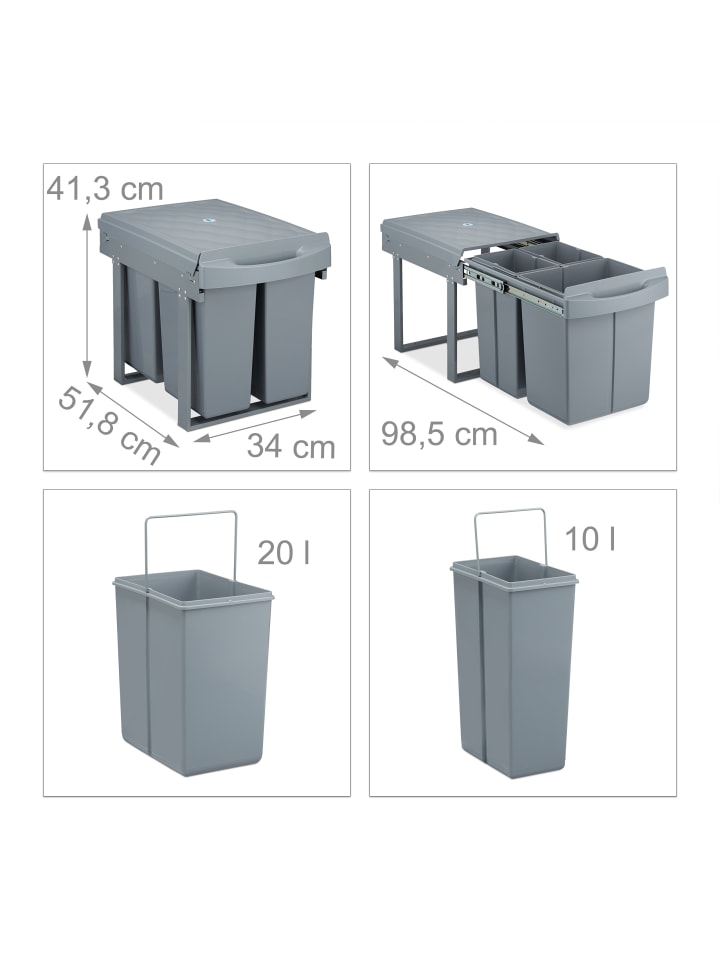 relaxdays Mülltrennsystem Grau Deluxe 1x20L   2x10L günstig kaufen onesize