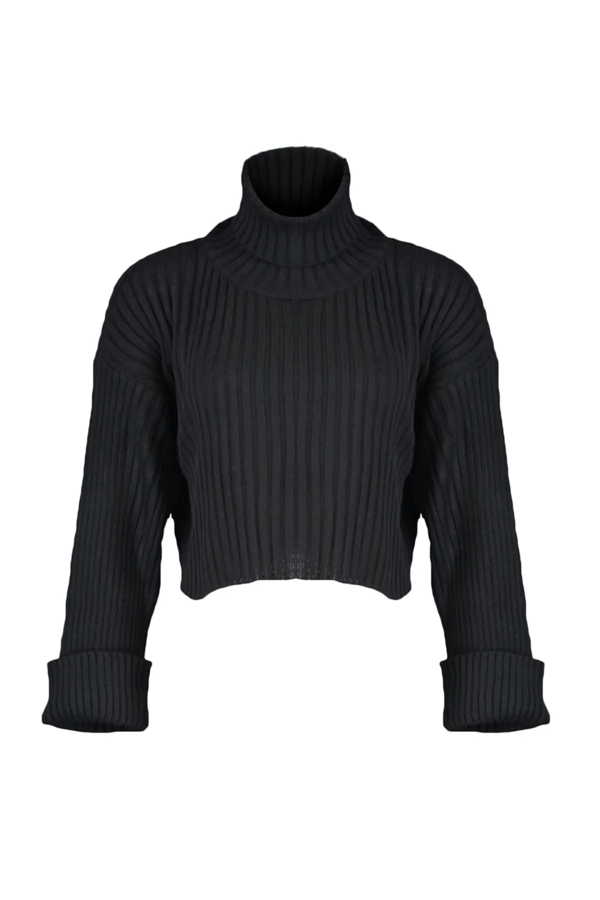 Trendyol Collection  Schwarzer kurzer Basic-Strickpullover TWOAW22KZ0223