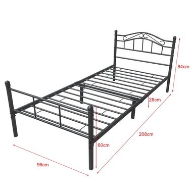 en.casa Metallbett, Damur - schwarz - 90x200cm - mit geschwungenem Kopfteil