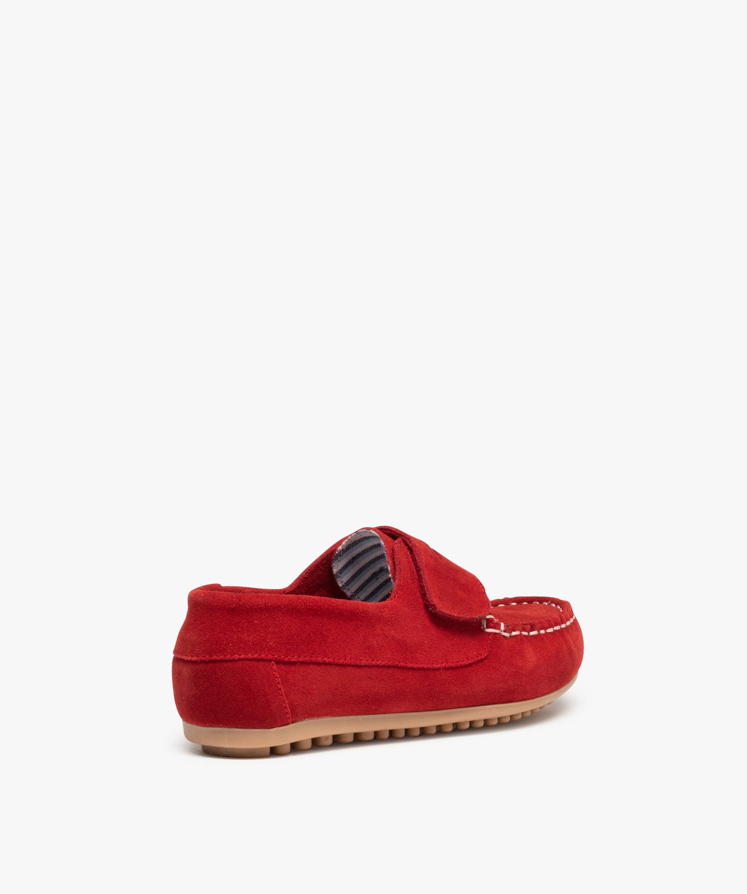 Mocassins Garçon à scratch dessus cuir retourné uni rouge fonce | GEMO
