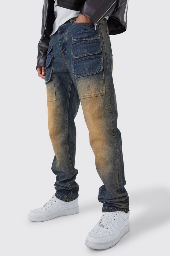 Tall gerade Cargo-Jeans mit Rissen