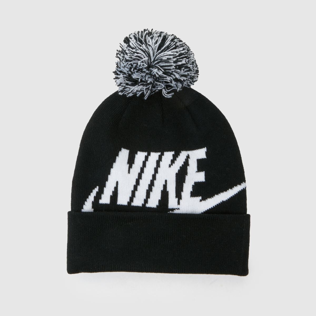 Nike svartvitt set med swoosh-pom-mössa för barn