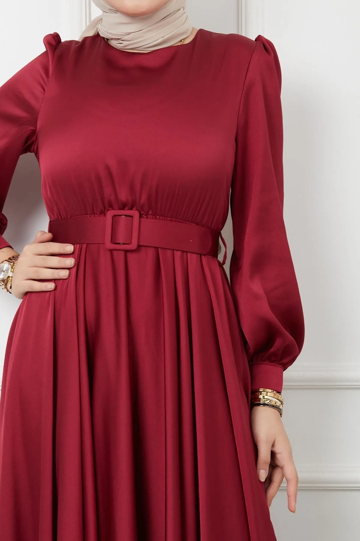 Olcay  Gürtel-Accessoire, ausgestelltes Abendkleid CLARET 1602