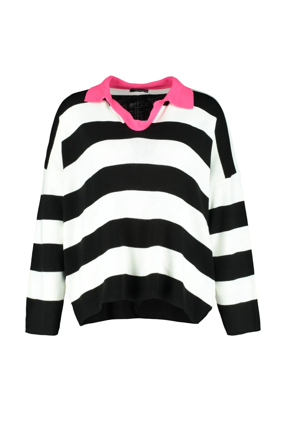 Trendyol Curve  Rosa gestreifter Strickpullover mit Rollkragen