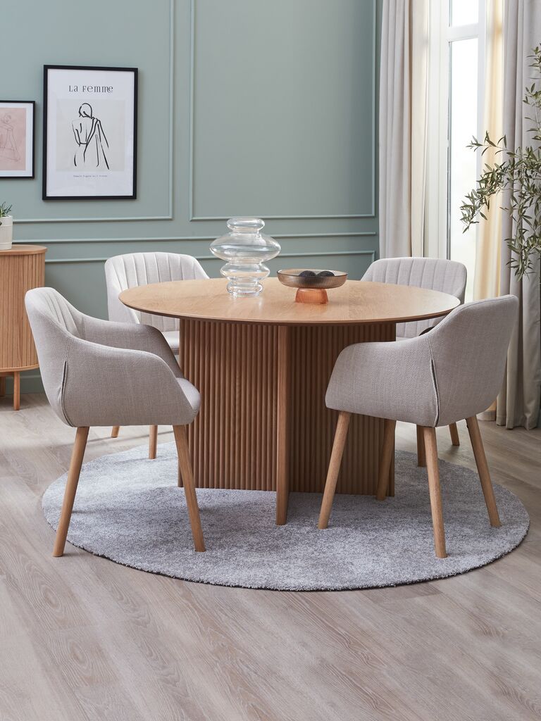 VESTERBORG ADSLEV VESTERBORG Ø130 mesa de carvalho 4 cadeira ADSLEV bege