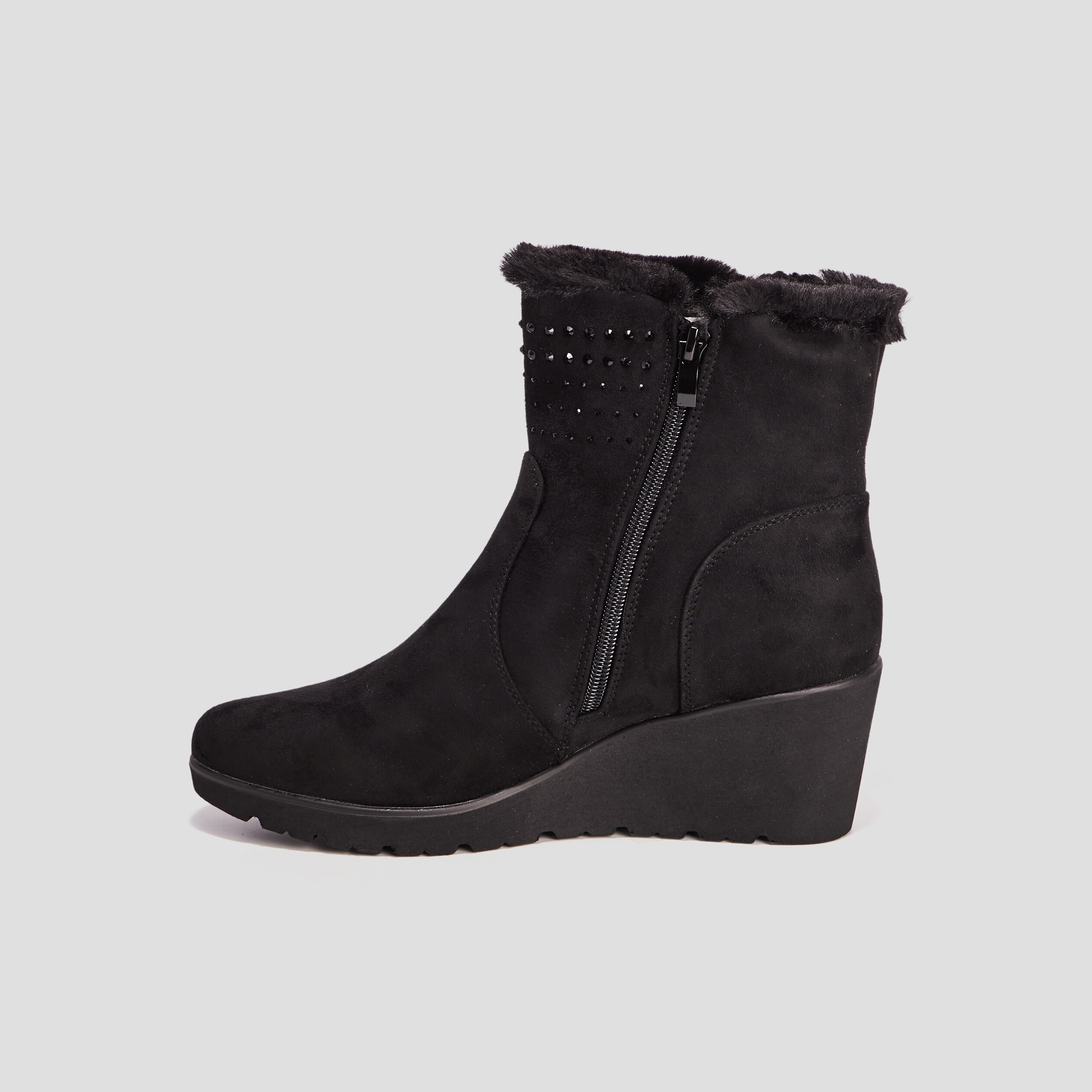 Bottines compensées pied large noir femme | La Halle
