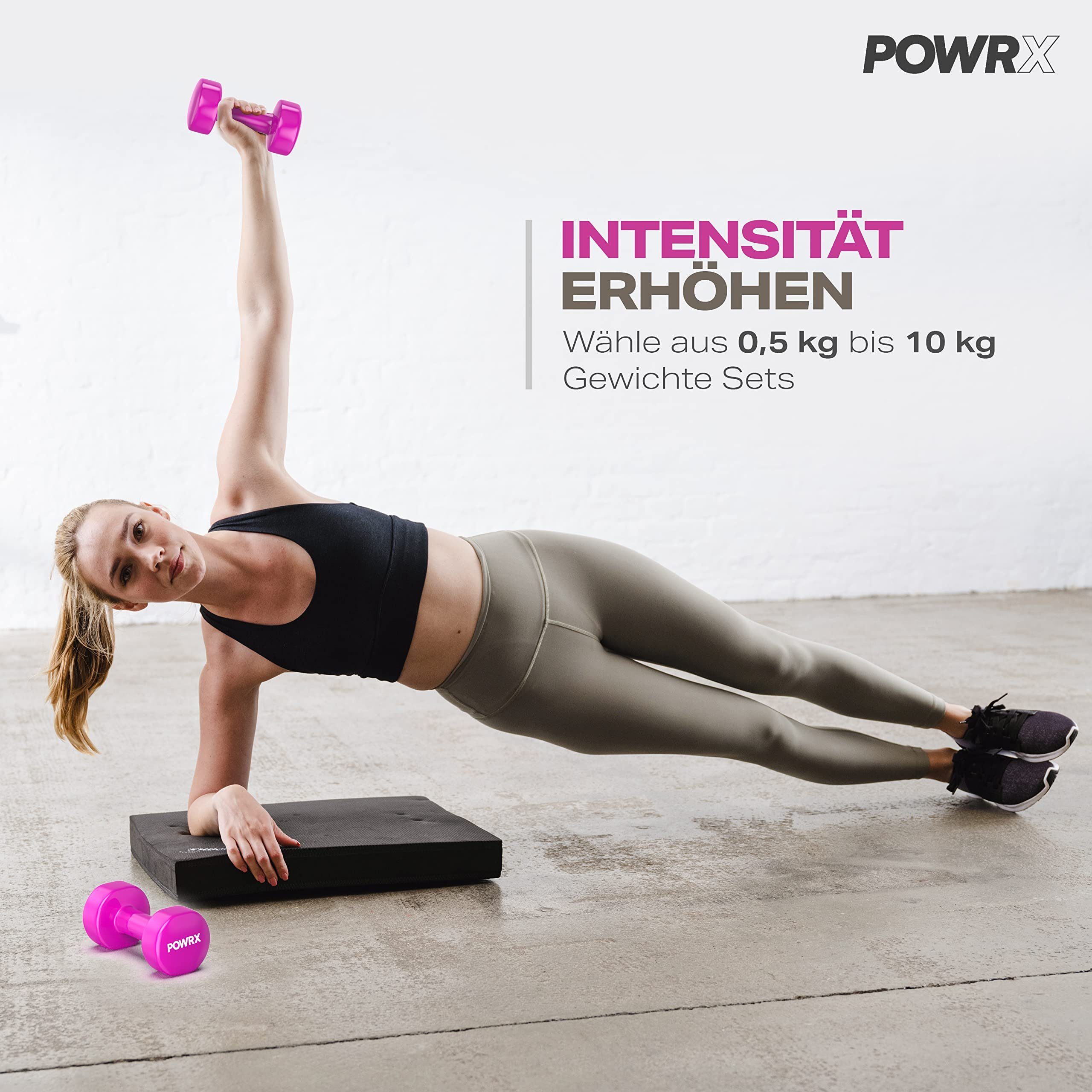 POWRX Gymnastikhantel Vinyl Hanteln Paar (0,5-10 kg) für Gymnastik Aerobic Pilates, Rosa (2X0,5Kg)