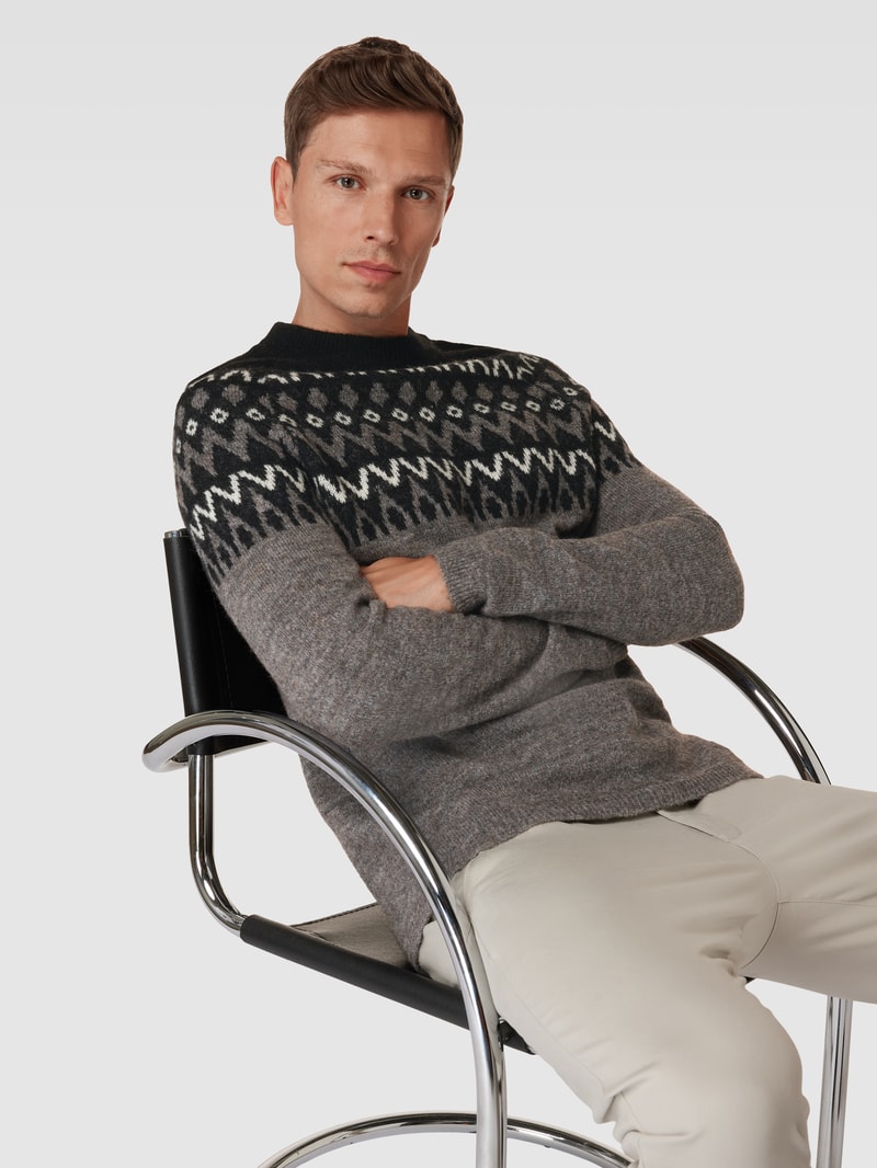 Strickpullover mit Allover-Muster Modell 'norwegian' in hellbraun meliert