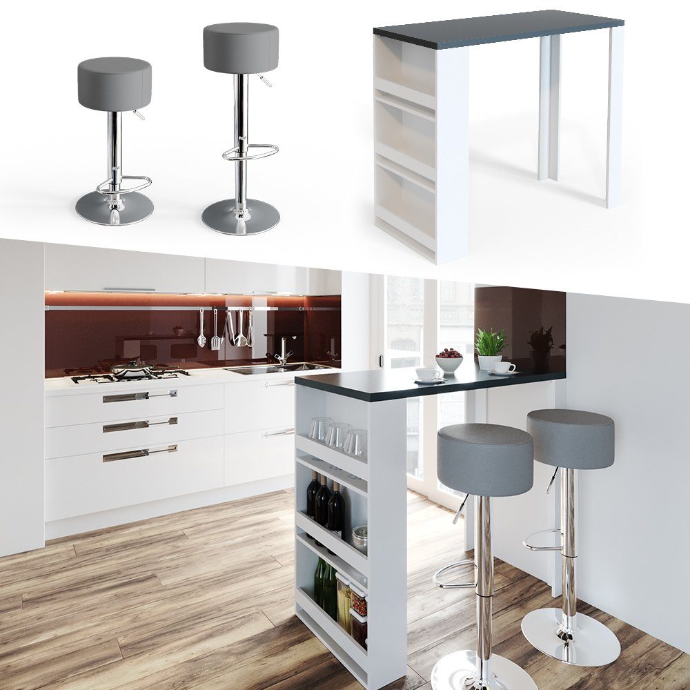 Vicco Bartisch Bartresen Stehtisch Bistrotisch Anthrazit Weiß inkl. Hocker