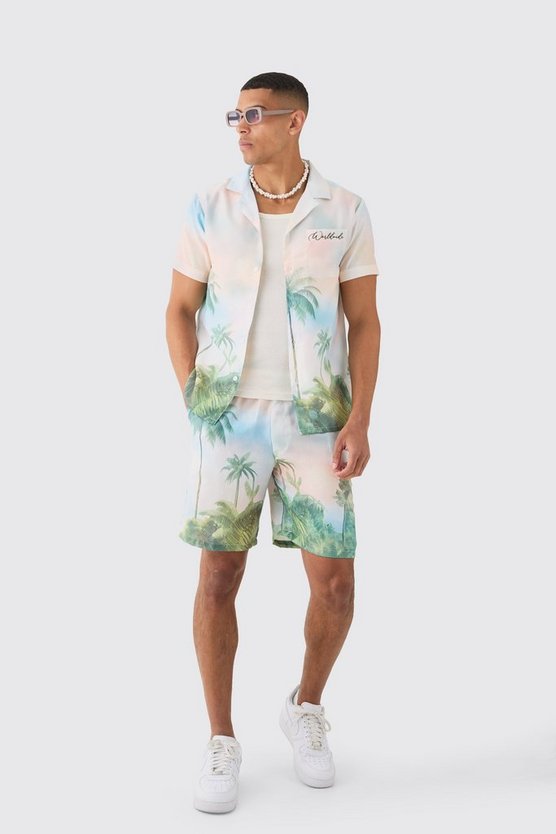 Hemd & Shorts in Leinenoptik